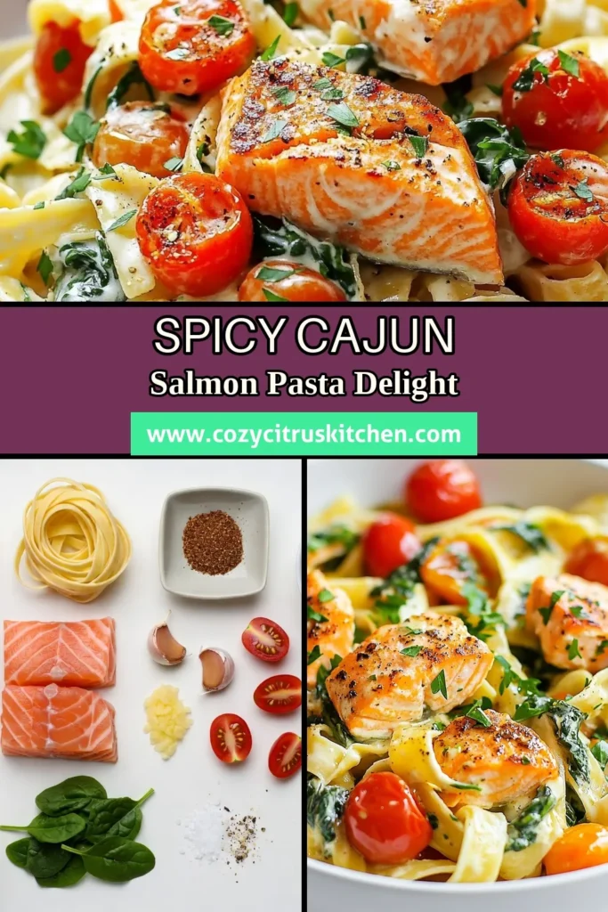Indulge in this mouthwatering Cajun salmon pasta recipe that's perfect for a quick meal! This creamy Cajun pasta features succulent salmon fettuccine, cherry tomatoes, and fresh spinach, creating a delicious and satisfying dish. Ready in just 30 minutes, it's an easy Cajun dinner that's sure to impress. Gather your ingredients and dive into this flavorful Cajun seafood pasta today! Save this recipe for your next meal adventure! #CajunSalmonPasta #CreamyCajunPasta #SalmonFettuccine #EasyCajunDinner