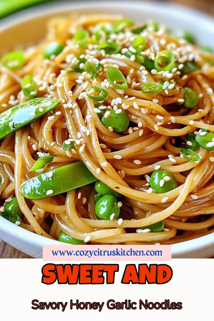 Discover a delicious and healthy spaghetti recipe with these honey garlic noodles that are perfect for a quick weeknight dinner. This easy vegetarian noodle dish combines whole wheat spaghetti with a sweet and savory honey garlic sauce and vibrant veggies like snap peas or broccoli. Ready in just 20 minutes, this sesame noodle recipe will become a family favorite. Try it tonight and enjoy a fuss-free, tasty meal! Save for later! #HoneyGarlicNoodles #SesameNoodleRecipe #QuickDinner #VegetarianRecipes