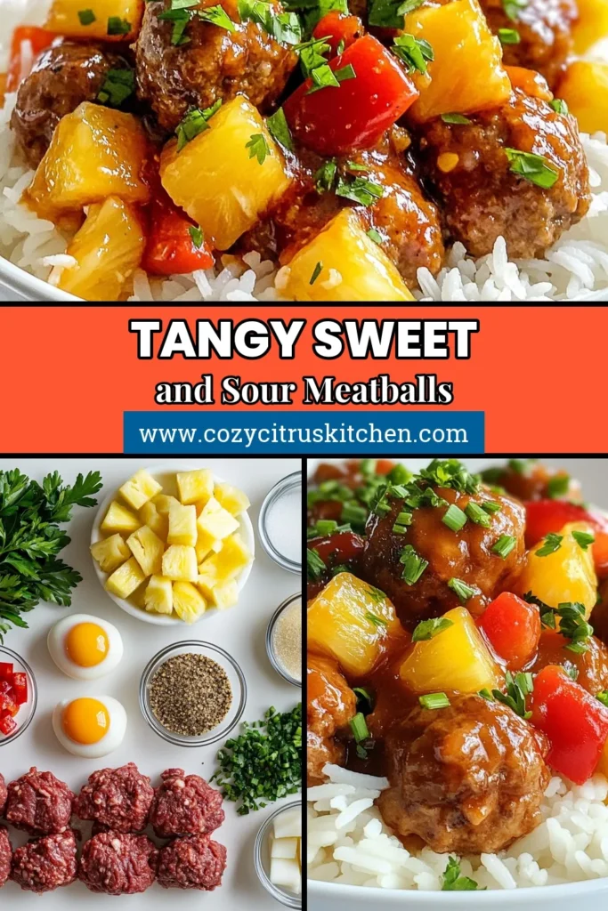 Looking for a delicious and easy meatball recipe? Try these sweet and sour meatballs made with pineapple chunks and homemade sweet and sour sauce that will tantalize your taste buds! This beef and pineapple dish is perfect for busy weeknights or entertaining guests. With just 15 minutes of prep, you can create a flavorful meal that everyone will love. Save this recipe for a tasty twist on classic meatballs! #SweetAndSourMeatballs #EasyMeatballRecipe #PineappleMeatballs #HomemadeSauce