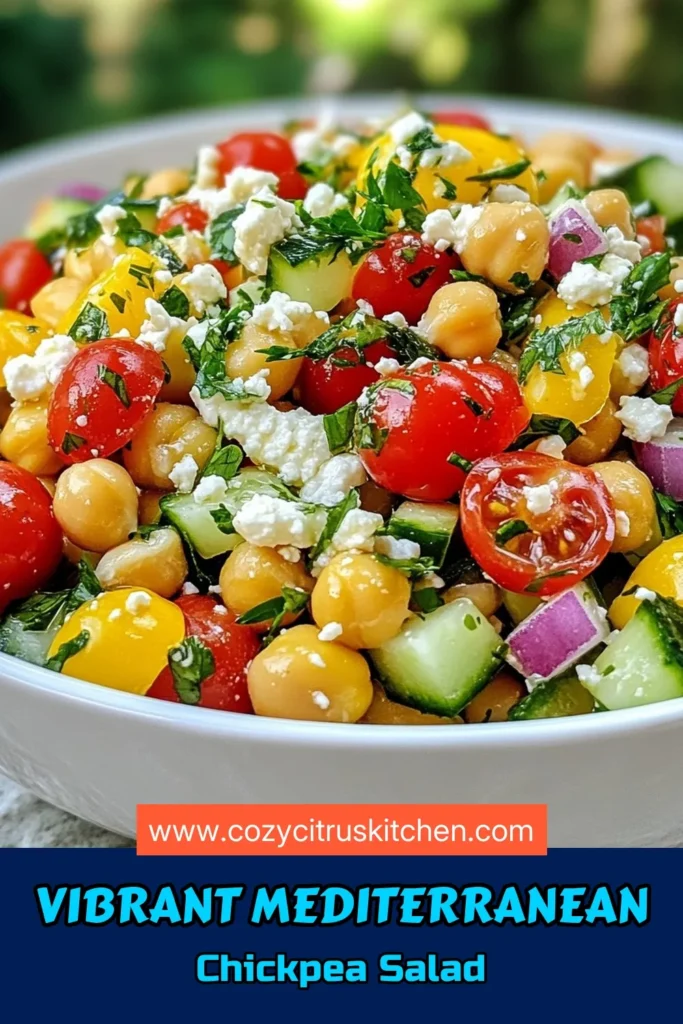 Discover the ultimate Mediterranean Chickpea Salad that’s perfect for any meal! This easy chickpea salad recipe combines fresh veggies, creamy feta, and a zesty dressing for a healthy Mediterranean salad anyone can enjoy. In just 25 minutes, you’ll have a delicious vegetarian salad recipe that’s packed with flavor. Try this quick salad with feta today and elevate your meal prep! Save this recipe for later! #MediterraneanChickpeaSalad #VegetarianRecipes #HealthyEating #QuickSalads