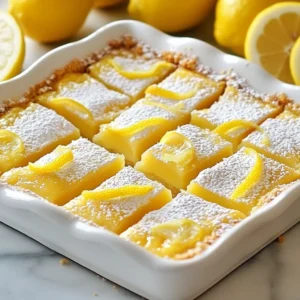 - 1 cup all-purpose flour - 1/2 cup powdered sugar - 1/2 cup unsalted butter, softened - 1 cup Greek yogurt (plain) - 1 cup granulated sugar - 3 large eggs - Zest of 2 lemons - 1/2 cup fresh lemon juice (about 2-3 lemons) - 1 teaspoon baking powder - 1/4 teaspoon salt - Extra powdered sugar for dusting When I make Greek yogurt lemon bars, I focus on fresh and simple ingredients. Each item plays an important role in the dish. The all-purpose flour forms the base, giving the bars their structure. The powdered sugar adds a touch of sweetness, while the unsalted butter brings richness. Using plain Greek yogurt is key. It gives a creamy texture and tangy flavor. The granulated sugar balances the tartness of the lemon. The eggs help bind everything together. Lemon zest and fresh lemon juice shine in this recipe. They provide that bright, zesty flavor we love. Don’t forget the baking powder. It helps the filling rise slightly, making it light. The salt enhances all the flavors. Finally, I like to sprinkle extra powdered sugar on top before serving. It adds a lovely finish and a sweet touch. These ingredients combine to create a delicious treat. Each bite is a tangy and refreshing delight! {{ingredient_image_1}} Start by preheating your oven to 350°F (180°C). This helps your bars bake evenly. Grease an 8x8 inch baking dish. You can also line it with parchment paper. This makes it easy to lift out the bars later. In a medium bowl, combine 1 cup of all-purpose flour and 1/2 cup of powdered sugar. Using a fork or pastry cutter, cut in 1/2 cup of softened unsalted butter. Keep mixing until it looks like coarse crumbs. Press this mixture firmly into the bottom of your prepared baking dish. This forms the crust. In a large mixing bowl, whisk together 1 cup of plain Greek yogurt, 1 cup of granulated sugar, and 3 large eggs. Add the zest of 2 lemons and 1/2 cup of fresh lemon juice. Don’t forget to add 1 teaspoon of baking powder and 1/4 teaspoon of salt. Mix until everything is smooth and well combined. Pour the yogurt mixture over the pre-baked crust. Spread it evenly across the top. Bake the dish in the oven for 20-25 minutes. Look for the edges to turn golden, and the center can have a slight jiggle. This is fine! Once done, remove the dish and let it cool at room temperature. After that, refrigerate it for at least 1 hour. This helps the bars set. Before serving, dust the top with extra powdered sugar for a nice finish. Cut them into squares and enjoy! To make a great crust, use cold butter. Cold butter helps create a flaky texture. Mix the flour and powdered sugar first. This helps to blend them well. Cut the butter into small pieces. Then, use a fork or pastry cutter to mix. Aim for a crumbly texture. Press it down firmly in the dish. Bake until it's lightly golden. This takes about 15 to 20 minutes. Let it cool before adding the filling. Start with room temperature eggs for a smooth mix. Whisk the Greek yogurt well before adding other ingredients. This ensures a creamy filling. Add the lemon zest and juice for bright flavor. Make sure to mix until everything is smooth. Pour the filling over the cooled crust evenly. Bake until the edges are golden. A little jiggle in the center is fine. It will set as it cools. Let the bars cool completely before cutting. Chill them in the fridge for at least one hour. This helps the bars set nicely. Dust the top with powdered sugar for a nice touch. Serve the squares on a decorative plate. Add lemon slices or zest for color. This makes them look extra special. Enjoy the tangy and refreshing delight of Greek yogurt lemon bars! Pro Tips Use Fresh Lemons: For the best flavor, always use fresh lemons for both zest and juice. The vibrant taste of fresh citrus will elevate your lemon bars. Let Them Chill: Allowing the lemon bars to chill in the refrigerator for at least an hour after baking is crucial. This helps the filling set properly and enhances the texture. Adjust Sweetness: If you prefer a less sweet dessert, feel free to reduce the granulated sugar in the filling. The tartness of the lemon will still shine through. Perfect Cutting: For clean cuts, use a sharp knife and wipe it with a damp cloth between each slice. This prevents the filling from sticking to the knife. {{image_2}} You can make Greek yogurt lemon bars gluten-free. Use almond flour or coconut flour instead of all-purpose flour. Adjust the amount as these flours absorb moisture differently. Almond flour gives a nutty taste, while coconut flour adds a hint of sweetness. Choose the one you like best. Want to jazz up your lemon bars? Add fresh berries like blueberries or raspberries. They pair well with the tart lemon flavor. You can also mix in herbs like fresh mint or thyme for a surprise twist. These add-ins make each bite more exciting. If you prefer less sugar, try using honey or maple syrup. Both add a unique flavor while keeping it sweet. You can also use stevia or monk fruit for a no-calorie option. Adjust the quantity based on your taste. These swaps make the bars healthier without losing the deliciousness. To store your Greek yogurt lemon bars, first let them cool completely. Place them in an airtight container. You can keep them in the fridge for about five days. This keeps them fresh and tasty. If you want to serve them later, make sure to cover them well. You can also place parchment paper between layers to avoid sticking. If you want to save your lemon bars for later, freezing works great. First, cut the bars into squares. Wrap each square individually in plastic wrap. Then, place them in a freezer-safe bag. This way, they stay fresh for up to three months. When you're ready to enjoy, just thaw them in the fridge overnight. They will taste just as good! To keep your lemon bars fresh, avoid exposing them to air. Use a tight-sealing container. If you add powdered sugar on top, do it right before serving. This keeps the sugar from getting soggy. Also, try to store them away from strong-smelling foods. This way, they stay flavorful and bright! Yes, you can use flavored Greek yogurt. It will change the taste of your lemon bars. If you choose strawberry or vanilla, the bars will have a sweet twist. I recommend sticking to plain yogurt for the best lemon flavor. It keeps the bars light and tangy. Check the edges of the bars. They should be golden brown. The center can still jiggle slightly. It will firm up as the bars cool. A toothpick inserted in the center should come out mostly clean. This means your filling is set and ready. These lemon bars pair well with fresh fruit. Berries like strawberries or raspberries add color and taste. You can also serve them with whipped cream for a creamy touch. A scoop of vanilla ice cream makes a great dessert too. They last about five days in the fridge. Store them in an airtight container. This keeps them fresh and tasty. If you want to keep them longer, think about freezing. They can stay frozen for up to three months. You now know how to make delicious Greek yogurt lemon bars. We covered the key ingredients, easy steps, and tips for the perfect treat. I shared variations to suit your taste and smart ways to store them. Remember, fresh lemon juice and zest are vital for flavor. Enjoy making these lemon bars for yourself or to share with friends. They are refreshing and delightful any time.