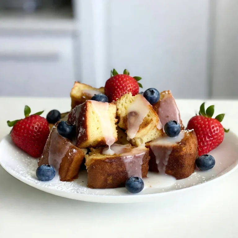 To make this dish, you need: - 2 cans of refrigerated cinnamon rolls (with icing) - 6 large eggs - 1 cup milk - 1 teaspoon vanilla extract - 1 teaspoon ground cinnamon - 1/2 cup maple syrup You can add more flavor with: - 1/2 cup chopped pecans or walnuts - Powdered sugar for dusting If you need swaps, here are some ideas: - Use almond milk instead of regular milk for a nutty taste. - Swap vanilla extract for almond extract for a different flavor. - Try other nuts like almonds or leave them out for nut-free. {{ingredient_image_1}} 1. First, preheat your oven to 350°F (175°C). This helps cook the casserole evenly. 2. Grease a 9x13-inch baking dish. Use spray or butter to prevent sticking. 3. Open the cans of cinnamon rolls. Cut each roll into quarters. 4. Place the cut rolls evenly in the greased dish. Make sure they fit well. 5. In a large bowl, whisk together the eggs, milk, vanilla, cinnamon, and maple syrup. Mix until smooth. 6. Pour the egg mixture over the cinnamon rolls. Ensure all rolls get coated. 7. If you like, sprinkle chopped pecans or walnuts on top. This adds a nice crunch. 1. Place the dish in the oven. Bake for 25 to 30 minutes. 2. Look for a golden brown top and a set center. This means it’s done. 3. Once baked, take it out and let it cool for 5 minutes. 4. Drizzle the icing from the cinnamon roll cans over the top. This adds sweet flavor. 1. Cut the casserole into squares. Serve on individual plates for a nice touch. 2. For color, add fresh fruit like strawberries or blueberries. They look great and taste good. 3. Drizzle extra maple syrup over the top if desired. Enjoy every bite! To get the best texture, use fresh cinnamon rolls. Cut them into quarters for even cooking. Mix the egg mixture well so every piece gets coated. Bake until golden brown and the center is set. This gives a soft inside and a nice crust on the top. One big mistake is not greasing the pan. This can cause sticking. Another is pouring too much egg mixture. You want each roll to soak, not drown. Also, avoid baking too long. Keep an eye on the casserole to prevent it from getting dry. You need a few tools for this recipe. A 9x13-inch baking dish works best. A large mixing bowl and whisk help combine the egg mixture. Use a sharp knife or kitchen scissors to cut the cinnamon rolls easily. Having measuring cups handy ensures you get the right amounts. Pro Tips Use Day-Old Cinnamon Rolls: For the best texture, consider using day-old cinnamon rolls. They absorb the egg mixture better and create a deliciously custardy base. Add Flavor Variations: Experiment with different flavors by adding ingredients like orange zest or nutmeg to the egg mixture for a unique twist. Watch Baking Time: Keep an eye on the casserole while it bakes. Oven temperatures can vary, so check for doneness a few minutes early to avoid overcooking. Serve Warm: This casserole is best enjoyed warm. Consider serving it straight from the oven for that freshly baked feel. {{image_2}} You can switch up the flavor of your casserole by using different types of cinnamon rolls. For a twist, try using pumpkin spice rolls in the fall. In winter, you might enjoy a maple pecan flavor. You can also find caramel rolls or even chocolate rolls. Each choice brings a unique taste that makes your breakfast fun. Experiment and find what your family loves best! If you need a nut-free version, simply leave out the nuts. You can also substitute gluten-free cinnamon rolls. Many brands offer gluten-free options that work well in this recipe. Just check the package for the right baking time. This way, everyone can enjoy the casserole without worry! Seasonal add-ins can give your casserole extra flair. In spring, add fresh berries like strawberries or blueberries. During summer, try ripe peaches or cherries. Fall is perfect for diced apples or pears with cinnamon. In winter, consider adding a splash of eggnog or some citrus zest. These additions not only taste great but also make the dish look vibrant and festive! To store leftover Cinnamon Roll French Toast Casserole, let it cool first. Cover the dish tightly with plastic wrap or foil. You can also transfer it to an airtight container. Proper storage keeps it fresh for up to three days in the fridge. To reheat, preheat your oven to 350°F (175°C). Place the casserole in the oven for about 15 to 20 minutes. This warms it through and makes it taste fresh again. You can also use the microwave. Heat it in short bursts, checking often, until warm. If you want to freeze the casserole, cool it completely first. Cut it into pieces for easy serving. Wrap each piece in plastic wrap, then in foil. This helps prevent freezer burn. It can last up to three months in the freezer. To enjoy, thaw overnight in the fridge and reheat as mentioned above. Yes, you can make this casserole ahead of time. Prepare it the night before. Just cover it and store it in the fridge. In the morning, bake it straight from the fridge. This saves time and makes breakfast easy. Check the casserole after 25 minutes. The center should be set and not jiggly. The top will be golden brown. You can also insert a knife in the center. If it comes out clean, it is done. You can serve fresh fruit like strawberries or blueberries. A side of crispy bacon makes a great match too. If you want something sweet, drizzle extra maple syrup on top. This will enhance the flavors and make it extra tasty! In this blog post, we explored the key ingredients for your casserole. You learned about prep steps, baking instructions, and how to serve it. I shared tips for perfect texture and common mistakes to avoid. We also looked at fun variations and how to store leftovers. For a delicious meal that pleases everyone, use these pointers. You'll make a dish that's both easy and enjoyable. Happy cooking!