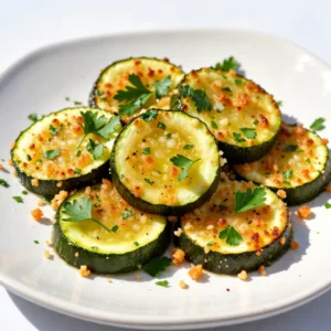 - 2 medium zucchinis, sliced into &frac12;-inch rounds - 1 cup grated Parmesan cheese - 1 cup breadcrumbs (preferably whole wheat) - 2 cloves garlic, minced - 1 teaspoon dried oregano - 1 teaspoon dried thyme - 1 teaspoon paprika - Salt and pepper to taste - 2 tablespoons olive oil - Fresh parsley, chopped (for garnish) Gather these ingredients before you start. Fresh zucchini makes a big difference. - Baking sheet - Parchment paper - Large mixing bowl - Knife and cutting board - Measuring cups and spoons - Spatula or tongs These tools help you mix and bake easily. Parchment paper prevents sticking and makes clean-up simple. Choose firm zucchinis with shiny skin. Avoid any with soft spots or wrinkles. Store them in the fridge. Use them within a week for best taste. You can wash them just before use. This keeps them fresh and crisp for your dish. {{ingredient_image_1}} First, set your oven to 425&deg;F (220&deg;C). This high heat helps make the zucchini crisp. While the oven heats, line a baking sheet with parchment paper. This step keeps the zucchini from sticking. It also makes cleanup easy. In a large bowl, combine the breadcrumbs, grated Parmesan cheese, minced garlic, oregano, thyme, paprika, salt, and pepper. Mix these dry ingredients well. You want an even blend for great flavor. The mix should smell nice and savory. Next, add the sliced zucchini rounds to the bowl. Drizzle the olive oil over them. Toss gently to coat each slice well. Make sure every piece gets some of the breadcrumb mix. This coating adds a tasty crunch when baked. Arrange the coated zucchini in a single layer on your baking sheet. Avoid overlapping the slices. This space lets them bake evenly. Bake for 15-20 minutes. Halfway through, check them and flip if needed for even browning. You&rsquo;ll know they&rsquo;re done when they turn golden brown and crispy. Once baked, let them cool slightly. Garnish with fresh parsley for a pop of color. To get your Baked Parmesan Crusted Zucchini nice and crispy, follow these simple steps. First, slice the zucchini into &frac12;-inch rounds. This size helps them cook evenly. Next, make sure your oven is preheated to 425&deg;F (220&deg;C). The high heat is key for that crisp texture. Use a baking sheet lined with parchment paper. This keeps the zucchini from sticking and helps with browning. Lastly, arrange the zucchini in a single layer. If they overlap, they will steam instead of crisp up. Avoid a few common mistakes to ensure your zucchini turns out great. First, don&rsquo;t skip the olive oil. It helps the breadcrumbs stick and adds flavor. Second, mix the dry ingredients well before adding the zucchini. This ensures every piece gets seasoned. Another mistake is not checking halfway through baking. Flip the zucchini to help them brown evenly. Lastly, resist the urge to crowd the baking sheet. Give each slice space to get crispy. Baked Parmesan Crusted Zucchini makes a fantastic side dish. You can serve it on a rustic wooden platter. Sprinkle extra parsley on top for a fresh look. Pair it with marinara sauce for dipping. This adds a nice touch of flavor. You can also serve this dish with grilled chicken or fish. The flavors work well together. For a light meal, enjoy it with a fresh salad. Pro Tips Use Fresh Zucchini: Choose firm and bright green zucchinis for the best flavor and texture. Fresh zucchinis will yield a better crunch and taste. Experiment with Cheese: While Parmesan adds a nice flavor, you can mix in other cheeses like mozzarella or cheddar for a different twist on the classic recipe. Customize the Seasoning: Feel free to adjust the herbs and spices according to your preference. Adding Italian seasoning or chili flakes can elevate the flavor profile. Serve Immediately: For the best texture, serve the zucchini right after baking when they are hot and crispy. They tend to lose their crunch as they cool. {{image_2}} You can switch up the cheese to suit your taste. Try using sharp cheddar for a bolder flavor. Mozzarella adds a nice stretchy texture. If you want a tangy twist, go for feta. Each cheese brings a unique taste to the dish. Experiment to find your favorite! If you need a gluten-free option, use almond flour or crushed rice crackers. Both will give a nice crunch. You can also try gluten-free panko for a light texture. Just make sure to check the labels for gluten-free claims. Add more spices to boost the flavor profile. A pinch of cayenne can add heat. Try Italian seasoning for a herb blend. For a smoky flavor, use smoked paprika instead of regular. These small changes can make a big difference in taste! To keep your baked Parmesan crusted zucchini fresh, place it in an airtight container. This will help maintain its crispiness. You can store it in the fridge for up to three days. Just make sure it cools down before sealing it. Reheating is simple. Preheat your oven to 350&deg;F (175&deg;C). Place the zucchini on a baking sheet. Bake for about 10 minutes or until warm. This method helps restore some crispiness. You can also use a microwave, but it may not keep the crunch. If you want to freeze your leftovers, let them cool first. Then, arrange the zucchini in a single layer on a baking sheet. Freeze until solid, then transfer to a freezer-safe bag. This way, you can enjoy them for up to three months. When ready to eat, bake straight from the freezer for about 15-20 minutes. Yes, you can use other vegetables! Eggplant, yellow squash, or bell peppers work well. Just slice them into similar sizes. Each will bring a unique taste. Adjust cooking times based on the vegetable. To make this recipe dairy-free, replace Parmesan with nutritional yeast. It gives a cheesy flavor without dairy. You can also use a dairy-free cheese alternative. Just ensure it melts well during baking. The best dipping sauce is marinara sauce. Its rich taste complements the crunchy zucchini. You can also try ranch dressing or garlic aioli. These add extra flavor and creaminess. Yes, you can prepare the zucchini ahead of time. Slice and coat the zucchini, then store it in the fridge for up to 2 hours. This makes it easy to bake right before serving. This blog post covered all you need to know about making baked Parmesan crusted zucchini. You learned about the right ingredients, tools, and tips for freshness. I showed you step-by-step instructions to bake it perfectly. We shared tricks for crispiness and common mistakes to avoid. You now have ideas for variations, storage, and answers to FAQs. Enjoy this tasty treat, and don&rsquo;t hesitate to mix it up!