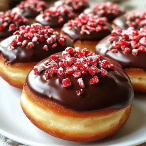 To make peppermint chocolate doughnuts, you will need the following items: - 1 cup all-purpose flour - 1/3 cup unsweetened cocoa powder - 1 tsp baking powder - 1/2 tsp baking soda - 1/4 tsp salt - 1/2 cup granulated sugar - 1/3 cup vegetable oil - 1 large egg - 1/2 cup buttermilk - 1 tsp vanilla extract - 1/2 tsp peppermint extract - 1 cup semi-sweet chocolate chips (for topping) - Crushed peppermint candies (for garnish) If you want to make changes, here are some swaps you can use: - All-purpose flour: Use whole wheat flour for a healthier option. - Cocoa powder: Try Dutch-processed cocoa for a smoother taste. - Granulated sugar: Coconut sugar can add a unique flavor. - Vegetable oil: Applesauce works well for a lower-fat version. - Buttermilk: Mix milk and vinegar for a quick substitute. - Peppermint extract: Use mint extract for a stronger mint flavor. Accurate measuring gives you the best doughnuts. Here are my tips: - Flour: Spoon it into the cup and level it off. Avoid scooping directly. - Cocoa powder: Same with flour; spoon and level for accuracy. - Liquid ingredients: Use a clear measuring cup for easy reading. - Brown sugar: Pack it firmly into the cup for the right amount. - Eggs: Use large eggs as most recipes call for them. These tips help ensure your peppermint chocolate doughnuts turn out perfect every time! {{ingredient_image_1}} First, preheat your oven to 350&deg;F (175&deg;C). Grease your doughnut pan with cooking spray. This helps the doughnuts release easily after baking. Make sure you cover all the molds well. In a medium bowl, whisk together these dry ingredients: - 1 cup all-purpose flour - 1/3 cup unsweetened cocoa powder - 1 tsp baking powder - 1/2 tsp baking soda - 1/4 tsp salt Mix them until they blend well. This step is vital for even texture in your doughnuts. In a separate large bowl, mix: - 1/2 cup granulated sugar - 1/3 cup vegetable oil - 1 large egg Stir until smooth and creamy. Next, add: - 1/2 cup buttermilk - 1 tsp vanilla extract - 1/2 tsp peppermint extract Mix these until they are well combined. The peppermint extract gives a festive flavor. Gradually add the dry mixture to the wet ingredients. Stir gently until just combined. Don&rsquo;t overmix, or your doughnuts may be tough. Transfer the batter to a piping bag or a zip-lock bag with a snipped corner. Pipe the batter into each doughnut mold about 2/3 full. Bake for 10-12 minutes. Check with a toothpick; it should come out clean. Let the doughnuts cool in the pan for a few minutes. Then, transfer them to a wire rack to cool fully. While they cool, melt 1 cup of semi-sweet chocolate chips in a microwave-safe bowl. Use 30-second bursts and stir until smooth. Dip each cooled doughnut into the melted chocolate. Allow any excess chocolate to drip off. While the chocolate is still wet, sprinkle crushed peppermint candies on top. Let the chocolate set before serving. Enjoy your delicious peppermint chocolate doughnuts! To get a soft and fluffy doughnut, follow these steps: - Mix gently: When combining wet and dry ingredients, stir until just blended. Overmixing can lead to dense doughnuts. - Use buttermilk: Buttermilk adds moisture and a slight tang. This helps create a tender crumb. - Watch the bake time: Bake your doughnuts for 10-12 minutes. Check with a toothpick; it should come out clean. Here are some common errors to steer clear of: - Skipping the greasing: Always grease your doughnut pan. This prevents sticking and makes removal easy. - Not measuring ingredients: Accurate measurements are key. Use a kitchen scale or measuring cups for best results. - Using expired baking powder: Check the date on your baking powder. Fresh ingredients are crucial for proper rising. These tools can help you perfect your doughnuts: - Doughnut pan: A non-stick pan ensures even baking and easy release. - Piping bag: Use a piping bag for neat batter filling. A zip-lock bag works too. - Wire rack: Let your doughnuts cool completely on a wire rack to avoid sogginess. By following these tips and tricks, you will create peppermint chocolate doughnuts that are not only tasty but also visually appealing. Happy baking! Pro Tips Use Fresh Ingredients: Always use fresh peppermint extract and high-quality chocolate chips for the best flavor in your doughnuts. Don&rsquo;t Overmix: When combining the wet and dry ingredients, mix just until combined to keep the doughnuts light and fluffy. Cool Before Dipping: Allow the doughnuts to cool completely before dipping in chocolate to prevent the chocolate from melting and sliding off. Customize the Toppings: Feel free to get creative with toppings! Try adding crushed nuts or drizzling white chocolate for a festive touch. {{image_2}} You can change the flavor of these doughnuts to suit your taste. One fun twist is to make mint chocolate chip doughnuts. Just add 1/2 cup of mini chocolate chips to the batter. This gives you a sweet surprise in each bite. You can also try a mocha flavor. Mix in 1 tablespoon of instant coffee granules with the dry mix. This adds a nice coffee kick that pairs well with chocolate. If you want to switch up the glaze, white chocolate is a great choice. Melt white chocolate chips instead of semi-sweet ones for a different look and taste. You can also add a touch of peppermint extract to the melted white chocolate for a fresh flavor. If you love a tangy twist, try a cream cheese glaze. Just mix 4 oz of softened cream cheese with 1 cup of powdered sugar and a splash of milk. This makes for a smooth and creamy topping. Looking to make these doughnuts a bit healthier? You can use whole wheat flour instead of all-purpose flour. This adds fiber and gives a nutty flavor. Another option is to replace granulated sugar with coconut sugar. This has a lower glycemic index and adds a hint of caramel flavor. You can also swap buttermilk for unsweetened almond milk. This is a great dairy-free option and keeps the doughnuts moist. To keep your peppermint chocolate doughnuts fresh, store them in an airtight container. Place a piece of wax paper between layers to avoid sticking. They stay good at room temperature for up to two days. If you want them to last longer, refrigerating them is a great option. This helps keep them moist and tasty. You can freeze leftover doughnuts for up to three months. First, let them cool completely. Then, wrap each doughnut in plastic wrap. After that, place them in a freezer-safe bag or container. When you're ready to enjoy them, just take out as many as you like. Thaw them at room temperature for about an hour. To reheat your doughnuts, you have a couple of options. You can use the microwave or the oven. For the microwave, heat each doughnut for about 10-15 seconds. This warms them up nicely. If you prefer the oven, preheat it to 350&deg;F. Place the doughnuts on a baking sheet and heat for about 5-7 minutes. This method keeps them soft and delicious! Yes, you can! Swap the all-purpose flour for a gluten-free flour blend. Look for a mix that includes xanthan gum. This helps create the right texture. These doughnuts stay fresh for about three days. Store them in an airtight container at room temperature. If you want to keep them longer, try freezing them. You can find peppermint chocolate doughnuts at local bakeries or some grocery stores. Check during the holiday season, as many places offer festive treats. Absolutely! Use a mini doughnut pan instead of a regular one. Bake them for about 8-10 minutes. They will taste just as great, and you can enjoy more of them! You now have all the tools to bake delicious doughnuts at home. We covered ingredients, mixing methods, and baking tips. Remember to try different flavors and decorations to make them your own. Avoid common mistakes for the best results. Store any leftovers properly for later enjoyment. Baking doughnuts is fun and rewarding. Don&rsquo;t hesitate to experiment and share your tasty creations with others! Happy baking!