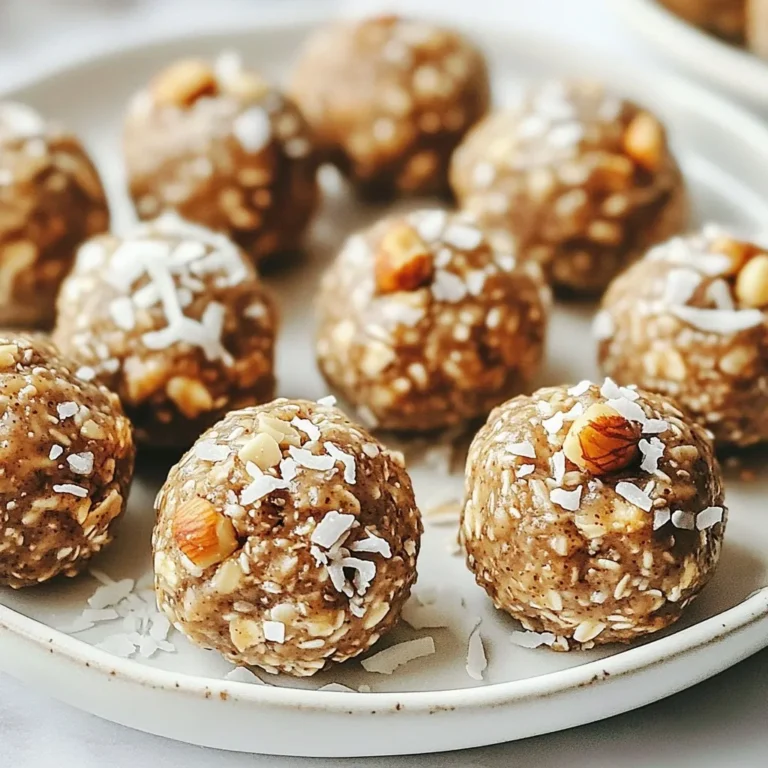 To make Vanilla Chai Energy Bites, you need these simple ingredients: - 1 cup rolled oats - ½ cup almond butter (or any nut/seed butter) - ¼ cup honey or maple syrup - 1 teaspoon vanilla extract - 1 teaspoon ground cinnamon - ½ teaspoon ground ginger - ¼ teaspoon ground cardamom - ¼ teaspoon ground cloves - ¼ teaspoon salt - ½ cup shredded coconut (unsweetened) - ¼ cup chopped nuts (walnuts or pecans) - 2 tablespoons chia seeds These ingredients all work together to create a tasty snack. The oats give you fiber, while the nut butter adds healthy fats. Honey or maple syrup sweetens the bites naturally. Vanilla extract brings in that lovely, warm flavor. The spices—cinnamon, ginger, cardamom, and cloves—give it that chai taste. Shredded coconut adds a nice chew, and nuts give a crunchy texture. Finally, chia seeds add some extra nutrition, making these bites a well-rounded snack. Feel free to adjust the nuts or sweeteners based on what you like. This recipe is quite flexible! {{ingredient_image_1}} - Step 1: In a large bowl, combine 1 cup of rolled oats, ½ cup of almond butter, ¼ cup of honey or maple syrup, and 1 teaspoon of vanilla extract. Mix until everything is well blended. This forms the base of your energy bites. - Step 2: Next, add the ground spices: 1 teaspoon of ground cinnamon, ½ teaspoon of ground ginger, ¼ teaspoon of ground cardamom, ¼ teaspoon of ground cloves, and ¼ teaspoon of salt. Stir well to ensure the spices spread evenly. Each spice adds warmth and depth to the flavor. - Step 3: Now, fold in ½ cup of unsweetened shredded coconut, ¼ cup of chopped nuts like walnuts or pecans, and 2 tablespoons of chia seeds. Mix well until all the ingredients are fully incorporated. The chia seeds pack a nutritional punch! - Step 4: Refrigerate the mixture for 20 to 30 minutes. This makes it easier to handle. Chilling helps the ingredients stick together better. - Step 5: After chilling, scoop out small portions, about 1 tablespoon each, and roll them into bite-sized balls. This step is fun and allows you to shape them as you like! - Step 6: Place the energy bites on a parchment-lined baking sheet or plate. Chill them for another 10 to 15 minutes to firm up. This step ensures they hold their shape well. - Step 7: Once set, store the bites in an airtight container in the refrigerator. They will stay fresh for up to a week. Enjoy these bites as a quick snack or a tasty energy boost anytime! To make great energy bites, chilling the mixture is key. When the mixture is cold, it holds together better. Aim for about 20-30 minutes in the fridge. This step makes rolling easier. Using kitchen gadgets helps mix your ingredients well. A sturdy spoon or spatula works fine. If you have a mixer, that can save time too. Just be gentle to keep the texture right. For rolling uniform bites, use a tablespoon to scoop out the mixture. This helps keep each bite the same size. Wet your hands slightly to prevent sticking. Roll each piece into a smooth ball for a nice finish. You can switch almond butter for any nut or seed butter you like. Sunflower seed butter is a great choice for nut allergies. When it comes to sweeteners, honey and maple syrup are both tasty. Honey gives a rich flavor, while maple syrup adds a unique twist. Choose what you prefer or have on hand. For a different taste, try other nuts. Walnuts and pecans add great crunch and flavor. You can even mix them for extra variety in each bite. Pro Tips Storage Tip: Keep your energy bites in an airtight container in the refrigerator for maximum freshness and convenience. Custom Flavor Tip: Feel free to experiment with different spices or add-ins such as cocoa powder or dried fruits for a unique twist. Nut Butter Tip: Substitute almond butter with peanut butter or sunflower seed butter for a different flavor profile that suits your preference. Chill Time Tip: Allowing the mixture to chill before rolling helps to firm it up, making it easier to form into perfect bite-sized balls. {{image_2}} You can easily change the flavor of your Vanilla Chai Energy Bites. Here are three ideas: - Adding cacao powder for a chocolate twist: Mix in two tablespoons of cacao powder. This adds rich chocolate flavor while keeping it healthy. - Incorporating dried fruits like cranberries or apricots: Chop up half a cup of dried fruit. This adds sweetness and texture. - Spicing it up with additional flavors like nutmeg or allspice: Add a pinch of nutmeg or allspice to the mix. This gives your bites a warm, cozy taste. These bites can fit many diets. Here are some adjustments you can make: - Making it vegan-friendly: Replace honey with maple syrup. This keeps it sweet without any animal products. - Gluten-free alternatives for rolled oats: Use certified gluten-free rolled oats. This makes the recipe safe for those with gluten allergies. - High-protein options: Add a scoop of protein powder. This boosts the protein content, making it a great pre-workout snack. To keep your Vanilla Chai Energy Bites fresh, use airtight containers. Glass jars or plastic containers work well. Make sure to seal them tightly. This keeps out air and moisture. Store the bites in the refrigerator. They like cool and dry places. Avoid leaving them in warm or humid spots. Heat can make them soggy. Humidity can cause them to spoil faster. These energy bites last about one week in the refrigerator. Check them before eating. If you see mold or they smell off, it's best to toss them. Fresh energy bites should feel firm and smell sweet and spicy. Enjoy them while they’re fresh for the best flavor! How many calories are in Vanilla Chai Energy Bites? Each bite has about 100 calories. This makes them a great snack choice. You can enjoy them without feeling guilty. Can these energy bites be frozen? Yes, you can freeze these bites for later. Just place them in a sealed bag. They stay fresh for up to three months. What are the health benefits of chia seeds? Chia seeds pack a punch! They are full of fiber, protein, and healthy fats. They also help keep you full and boost energy levels. How to make these energy bites more nutritious? You can add more seeds, like hemp or pumpkin seeds. You could also mix in dried fruits for extra vitamins. This makes the bites even better for you. Are there any allergens to consider with these ingredients? Yes, be mindful of nut allergies. The almond butter could cause issues for some. You can swap it with sunflower seed butter for a nut-free option. These energy bites are easy and fun to make. We covered simple ingredients, step-by-step instructions, and helpful tips. You learned how to customize your bites and where to store them. Enjoy experimenting with flavors and adjustments that fit your needs. With this guide, you can make tasty, healthy snacks anytime. Start creating and enjoy your delicious energy bites!