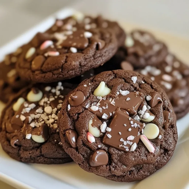 To make double chocolate mint cookies, you need the following ingredients: - 1 cup all-purpose flour - 1/2 cup unsweetened cocoa powder - 1/2 teaspoon baking soda - 1/4 teaspoon salt - 1/2 cup unsalted butter, softened - 1 cup granulated sugar - 1/2 cup brown sugar, packed - 2 large eggs - 1 teaspoon vanilla extract - 1/2 teaspoon peppermint extract - 1 cup semi-sweet chocolate chips - 1/2 cup mint chocolate chips - Optional: Crushed peppermint candy for garnish You can make these cookies your own by swapping some ingredients. For a gluten-free option, use a gluten-free flour blend instead of all-purpose flour. If you lack unsweetened cocoa powder, try using Dutch-process cocoa for a richer taste. You can replace butter with coconut oil for a dairy-free version. For a sweeter cookie, use chocolate chunks instead of chips. The quality of your ingredients matters. Use fresh baking soda for the best rise. Choose high-quality cocoa powder for rich flavor. I always opt for unsalted butter, as it lets me control the salt in my recipe. Fresh eggs will help create a better texture and moisture. Lastly, use real vanilla extract instead of imitation for depth in flavor. {{ingredient_image_1}} Start by preheating your oven to 350°F (175°C). This heat helps the cookies bake evenly. Next, line two baking sheets with parchment paper. This step keeps the cookies from sticking. Set these sheets aside while you mix your ingredients. In a medium bowl, whisk together the dry ingredients. Combine 1 cup of all-purpose flour, 1/2 cup of unsweetened cocoa powder, 1/2 teaspoon of baking soda, and 1/4 teaspoon of salt. Make sure there are no lumps. In another large bowl, cream together 1/2 cup of softened unsalted butter, 1 cup of granulated sugar, and 1/2 cup of packed brown sugar. Mix until it looks light and fluffy. Then, add in 2 large eggs one at a time. Follow this with 1 teaspoon of vanilla extract and 1/2 teaspoon of peppermint extract. Mix well until everything is combined. Gradually add the dry mixture into the wet mix, stirring gently until just combined. This keeps your cookies soft. Now it’s time to fold in the chocolate chips. Add 1 cup of semi-sweet chocolate chips and 1/2 cup of mint chocolate chips. Make sure they are evenly mixed throughout the dough. Using a tablespoon or a cookie scoop, drop spoonfuls of dough onto your baking sheets. Leave some space between each cookie; they will spread as they bake. Place the sheets in the oven and bake for 10-12 minutes. The edges should be firm, and the tops will look slightly cracked. Once done, take them out and let them cool on the baking sheets for 5 minutes. Then, transfer them to a wire rack to cool completely. If you want, sprinkle some crushed peppermint candy on top while they are warm. Enjoy your delicious Double Chocolate Mint Cookies! To get the best texture in your cookies, cream the butter and sugars well. I mix them until they are light and fluffy. This step adds air, making the cookies soft. Use room-temperature butter for easy mixing. Don't overmix the dough after adding flour. You want a thick, somewhat sticky dough. Chill the dough for 30 minutes if it feels too soft. This helps the cookies hold their shape while baking. One common error is not measuring your flour properly. Use a spoon to scoop flour into a cup, then level it off. Avoid packing it down, as this adds too much flour. Another mistake is baking at the wrong temperature. Always preheat your oven. If it's too hot, the cookies may burn. Lastly, don’t skip the cooling time. Letting cookies cool on the baking sheet helps them firm up. For a fun touch, sprinkle crushed peppermint candy on top of warm cookies. It adds color and extra flavor. You can also drizzle melted chocolate over the cookies for a nice look. Use a fork to create swirls. If you want to impress, add a mint leaf on top of each cookie. This makes them look fancy and inviting. Pro Tips Chill the Dough: For thicker cookies, chill the dough for at least 30 minutes before baking. This helps prevent spreading and results in a chewier texture. Use Quality Chocolate: Opt for high-quality chocolate chips for a richer flavor. Consider using a mix of dark and milk chocolate for added depth. Don’t Overbake: Keep an eye on the cookies as they bake. They should look slightly underbaked when you take them out, as they will continue to firm up while cooling. Experiment with Extracts: Feel free to adjust the amount of peppermint extract to suit your taste, or try adding a splash of orange extract for a unique twist! {{image_2}} To make these cookies gluten-free, swap the all-purpose flour for a gluten-free blend. Look for a blend that includes xanthan gum. This gum helps mimic the structure of wheat flour. The taste will be just as rich and chocolatey. You will still enjoy the minty twist with each bite. Get creative with flavors! You can mix in orange zest for a citrusy kick. Or try adding espresso powder for a coffee flavor. If you like nuts, hazelnuts or walnuts can add great texture. Just remember, keep the mint extract for that fresh taste. Nuts can enhance your cookies. Chopped pecans or almonds work well. They add crunch and richness. You may also consider adding dried fruit like cherries or cranberries. This will give your cookies a sweet and chewy surprise. Just be sure to adjust the amount of chocolate chips to keep the balance right. To keep your double chocolate mint cookies fresh, store them in an airtight container. This helps retain their soft texture. Place a piece of bread in the container to absorb excess moisture. The cookies will stay soft and delicious longer. Avoid stacking cookies too high to prevent them from getting squished. You can also separate layers with parchment paper for extra protection. You can freeze these cookies if you want to enjoy them later. First, let the baked cookies cool completely. Then, place them in a single layer on a baking sheet. Freeze them for about an hour until firm. After that, transfer the cookies to a freezer-safe bag or container. Make sure to remove as much air as possible before sealing. You can freeze them for up to three months. When stored properly, these cookies can last for about one week at room temperature. If you keep them in the fridge, they may last a bit longer. However, chilled cookies can lose some of their soft texture. If frozen, they will stay fresh for three months. Just thaw them at room temperature before enjoying! Yes, you can use other chocolate chips. Dark chocolate, white chocolate, or even milk chocolate chips work well. Each type adds a unique flavor. You can mix and match them for extra fun. Just remember, keep the total amount of chips the same for the best cookie texture. To boost the mint flavor, add more peppermint extract. Start with an extra 1/4 teaspoon. If you love mint, you can also mix in crushed peppermint candy. This adds crunch and extra mint flavor. Just remember not to overdo it, or it might overpower the chocolate. If your dough feels sticky, add a bit more flour. Start with 1 tablespoon at a time. Mix well after each addition until the dough is manageable. You can chill the dough for 30 minutes to make it easier to scoop out. This helps the cookies keep their shape when baking. In this post, I've covered the key ingredients, step-by-step instructions, and useful tips for baking cookies. We also explored variations, storage methods, and answered common questions. Remember, quality ingredients lead to better cookies. Enjoy trying different flavors and mix-ins. Avoid common mistakes to achieve the best texture. With these tips, you can create delicious cookies that impress everyone. Snack smart, store well, and let your baking shine!