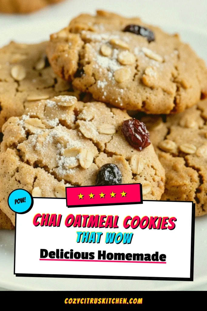 Treat yourself to delicious chai spiced oatmeal cookies with this healthy oatmeal cookie recipe! These spiced cookie delights are made with rolled oats and can be customized with raisins or chocolate chips. Perfect for a cozy afternoon snack, these easy chai cookies are sure to impress friends and family. Try this recipe and savor the warm spices in every bite. Save and pin for later! #OatmealCookies #ChaiSpicedCookies #HealthyBaking #EasyRecipes