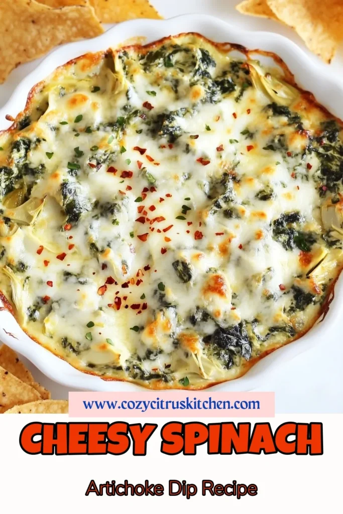 Looking for the perfect appetizer dip recipe? Try this creamy spinach artichoke dip that's sure to impress at any gathering! This baked artichoke dip combines fresh spinach, creamy cheese, and zesty garlic for a warm spinach dip that everyone will love. Perfect for parties or family gatherings, it’s easy to make and deliciously satisfying. Save this creamy spinach dip recipe and enjoy with tortilla chips or bread. #SpinachArtichokeDip #AppetizerDipRecipes #CreamySpinachDip #WarmSpinachDip