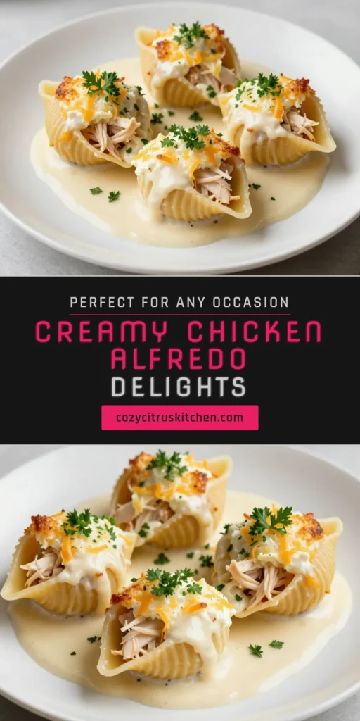Dive into this delicious Creamy Chicken Alfredo Stuffed Shells recipe that will elevate your dinner tonight! Perfect for family gatherings or cozy nights in, these stuffed shells are filled with a rich chicken and cheese blend, soaked in creamy Alfredo sauce. This Jumbo Pasta Shells Recipe is not only easy to make but also a fantastic Chicken Alfredo Casserole option. Try this Stuffed Shells Dinner Idea and discover how simple easy pasta recipes can be! Save for later and enjoy! #PastaRecipes #ComfortFood #StuffedShells #ChickenAlfredo
