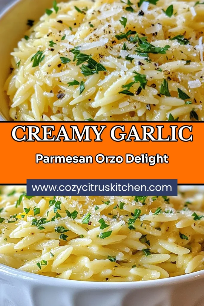 Discover the delightful taste of Garlic Butter Parmesan Orzo, the perfect creamy garlic orzo dish! This easy orzo pasta recipe is rich, flavorful, and enhanced with a hint of lemon zest. With just a few simple ingredients, you can whip up this comforting meal that everyone will love. Try this Garlic orzo with lemon zest today and make dinner a breeze! Save this recipe for your next meal! #GarlicButterOrzo #ParmesanOrzoRecipe #EasyOrzoPastaDish #CreamyGarlicOrzo