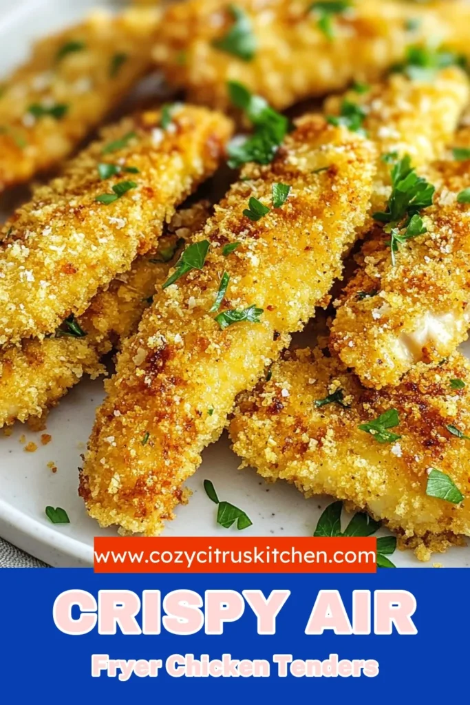 Indulge in these Air Fryer Garlic Parmesan Chicken Tenders for a healthy and delicious meal! This Panko chicken recipe features tender chicken strips coated in a flavorful garlic and Parmesan blend, giving you the perfect guilt-free snack. Try these easy air fryer recipes for a quick dinner option that your family will love. Save this recipe for the next mealtime! #AirFryerChickenTenders #GarlicParmesanChicken #PankoChickenRecipe #HealthyChickenRecipes