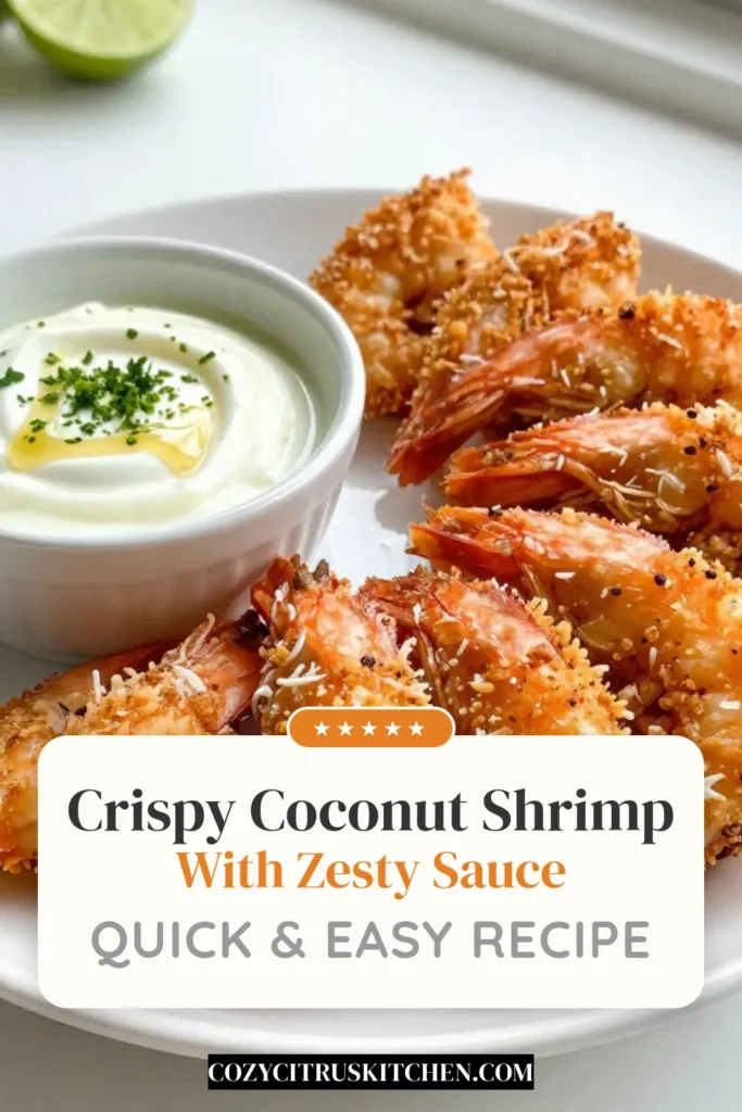 Indulge in this delicious crispy coconut shrimp recipe that's perfect for any occasion! These fried shrimp with coconut are coated in a delightful mixture of shredded coconut and panko breadcrumbs, then served with a zesty lime sauce that adds a burst of flavor. Perfect as easy shrimp appetizers, they're sure to impress at your next gathering. Save this easy recipe for later and get cooking! #CoconutShrimp #EasyAppetizers #SeafoodRecipes #ShrimpLovers