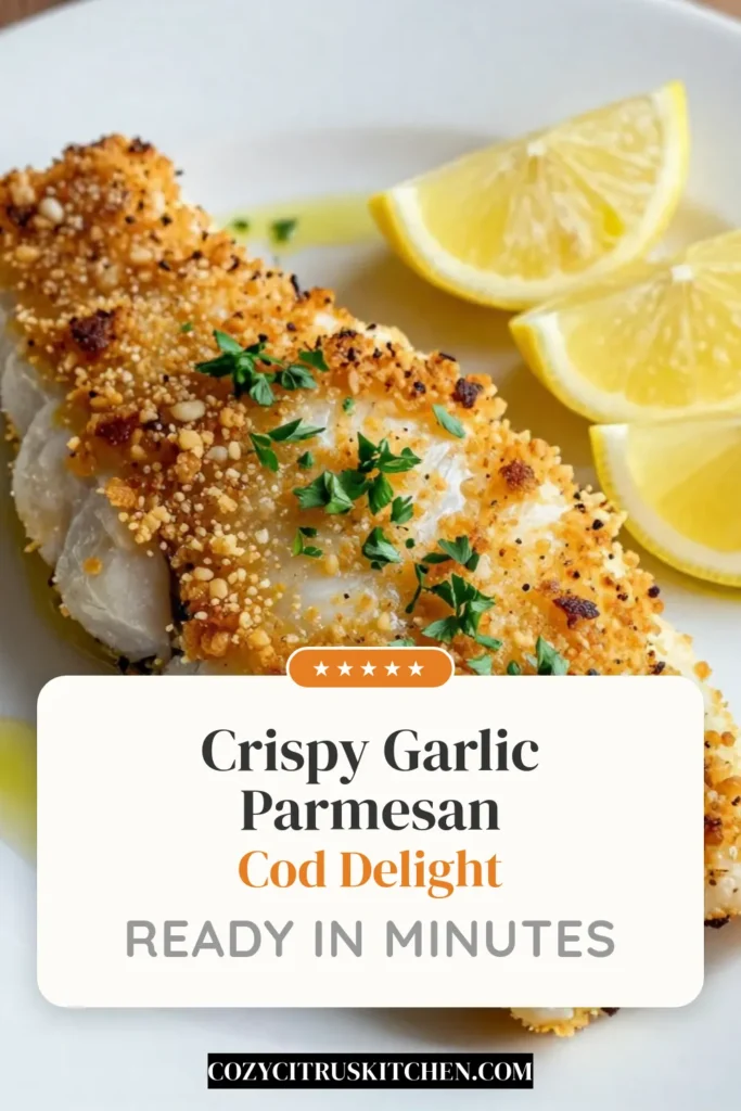 Discover the deliciousness of Garlic Parmesan Cod with this easy Baked Cod Recipe! Perfect for a healthy seafood dinner, this Panko Crusted Fish is crispy on the outside and flaky on the inside. With just a few simple ingredients, you can whip up a satisfying meal that your family will love. Try this Garlic Parmesan Crusted Cod tonight and elevate your dinner routine! Don't forget to save this recipe! #GarlicParmesanCod #BakedCodRecipe #HealthyCodDishes #EasySeafoodDinner