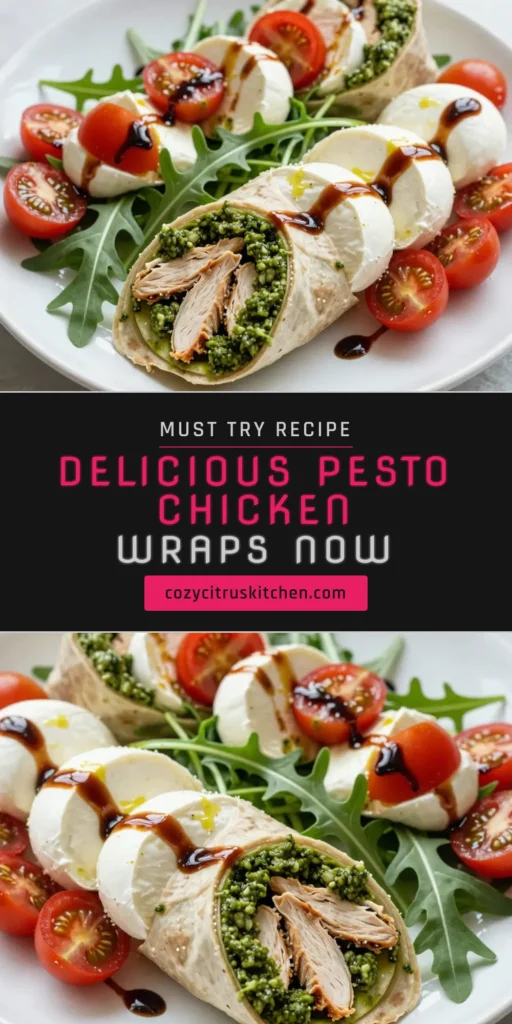 Discover the deliciousness of pesto chicken wraps with this easy Caprese tortilla recipe! Packed with flavor and nutrition, these healthy chicken wraps combine shredded chicken, fresh basil pesto, mozzarella, and tomatoes, all wrapped in a tortilla. Perfect for lunch or a quick dinner, elevate your meal with this simple and satisfying dish. Try our basil pesto chicken recipe today, and enjoy a burst of Mediterranean flavors! Save this for your next meal prep! #HealthyEating #WrapRecipes #PestoChicken #CapreseWraps