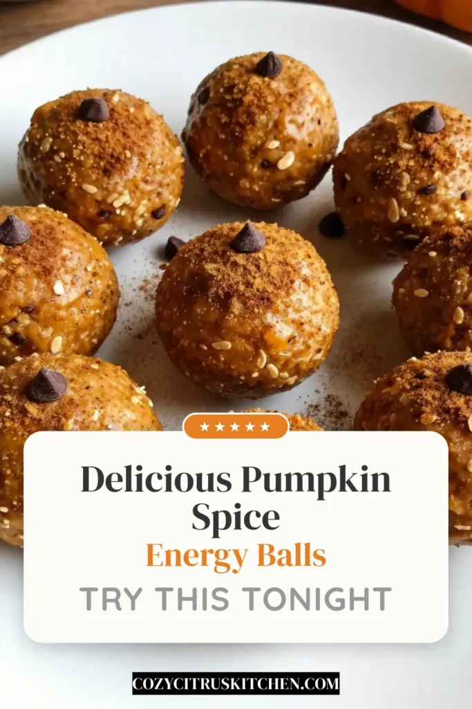 Indulge in the flavors of fall with these delicious pumpkin spice energy balls! Perfect for healthy pumpkin snacks, this no-bake energy balls recipe combines pumpkin puree, oats, and almond butter for nutritious pumpkin energy bites. Ideal for busy days, these energy balls are a great choice for your fall snack ideas. Try them today for a delightful treat! Save this recipe for later! #PumpkinSpiceEnergyBalls #HealthySnacks #NoBakeRecipe #FallSnacks