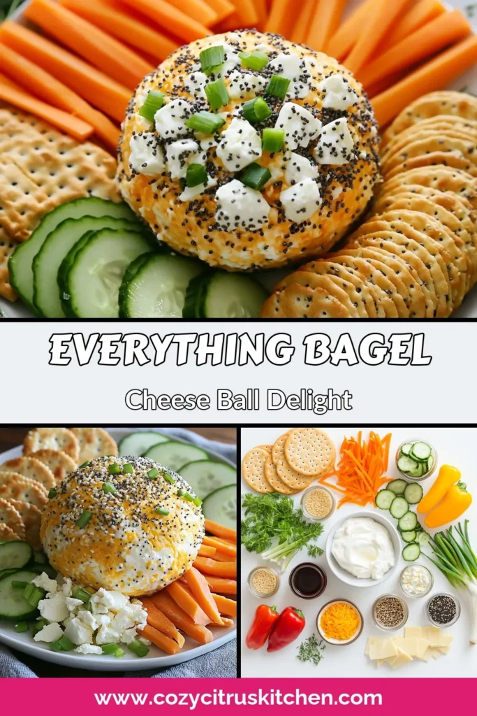 Delight your guests with this irresistible Everything Bagel Cheese Ball, the ultimate savory cheese ball appetizer! This easy cheese ball recipe blends creamy cheeses and the perfect everything bagel seasoning, making it a must-try cream cheese dip for your next party. Enjoy it with fresh veggies and crackers for a hit! Perfect for gatherings, this party cheese ball recipe will be your new go-to. Save for later! #CheeseBall #AppetizerRecipe #PartyFood #EverythingBagel