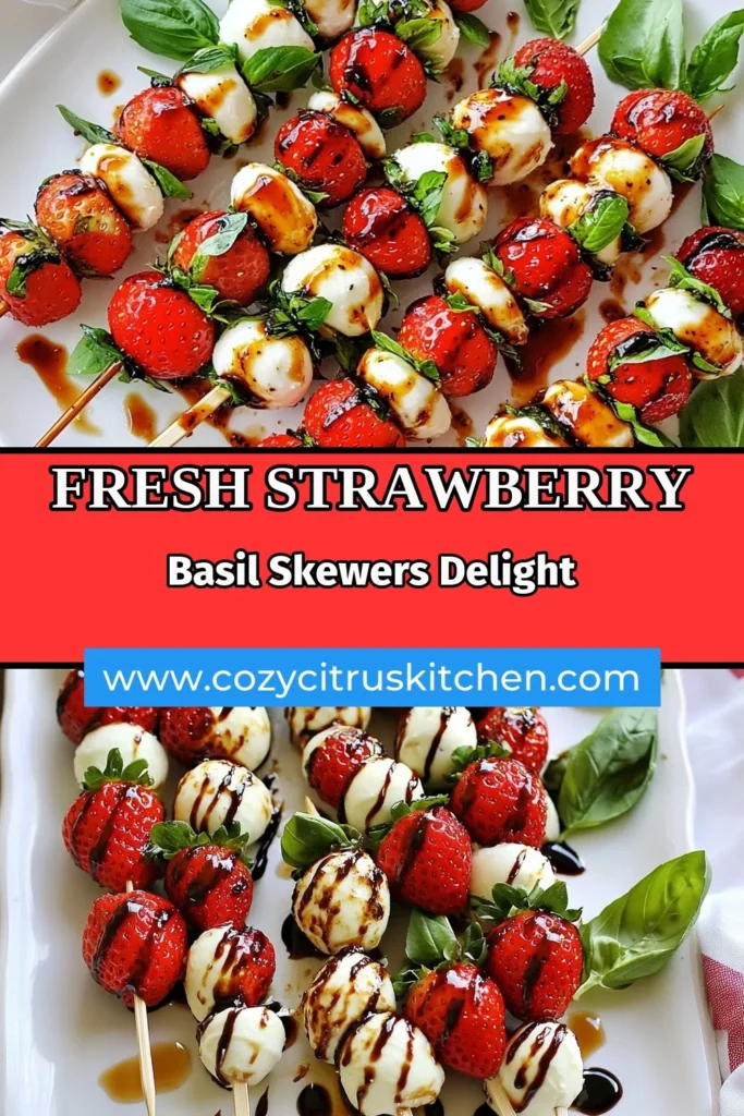 Elevate your summer gatherings with these delicious Strawberry Basil Mozzarella Skewers! Perfect for any occasion, these easy appetizer recipes blend fresh strawberries, mozzarella, and aromatic basil for a refreshing flavor burst. Ideal summer party food, this Caprese skewers recipe takes just 15 minutes to prepare. Impress your guests and enjoy this delightful dish. Save this recipe for your next event! #StrawberryBasilMozzarellaSkewers #EasyAppetizerRecipes #SummerPartyFood #FreshStrawberryRecipes