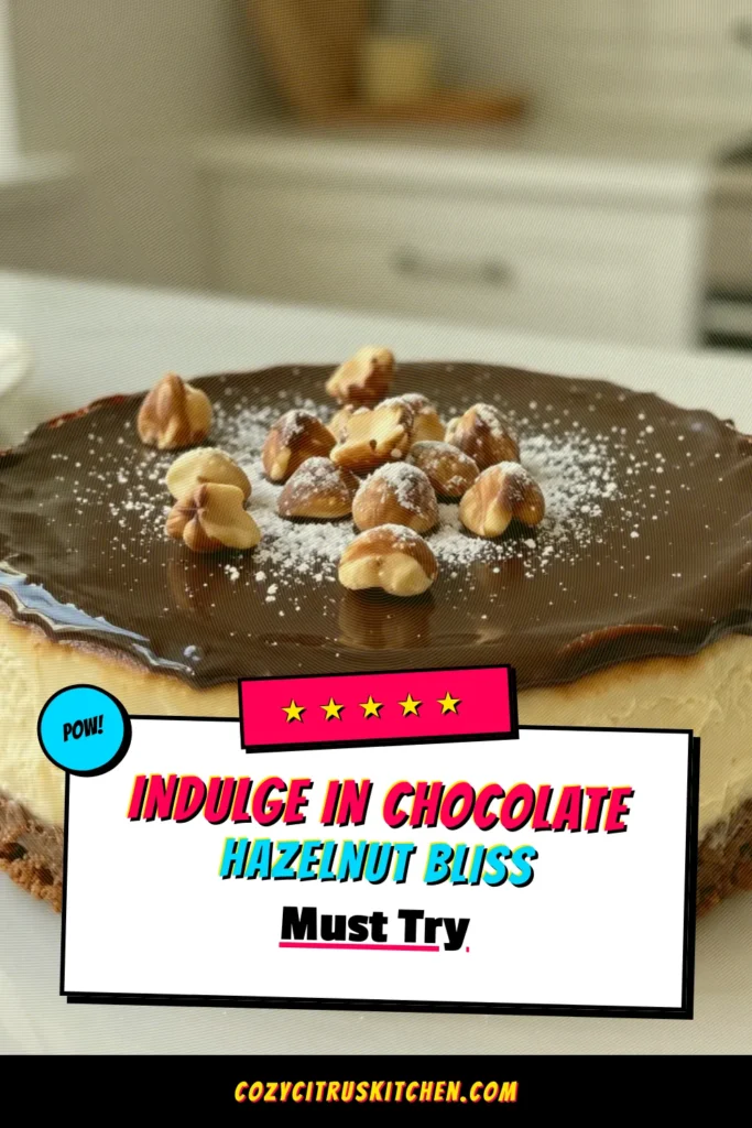 Indulge in this rich chocolate hazelnut cheesecake that combines creamy Nutella with a buttery chocolate cookie crust. This easy chocolate dessert makes a perfect sweet treat for any occasion. With layers of decadent flavor and a delightful crunch from toasted hazelnuts, it's a must-try cream cheese cheesecake recipe. Save this chocolate hazelnut cheesecake for your next gathering! #ChocolateHazenutCheesecake #NutellaDessert #EasyChocolateDessert #CheesecakeRecipe