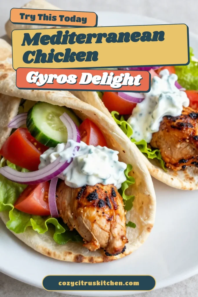 Elevate your meal with this delicious Mediterranean chicken gyros recipe! Tender grilled chicken marinated in Greek yogurt and spices, served in warm pita with fresh veggies and homemade tzatziki sauce, makes for a perfect weeknight dinner. Discover the joy of cooking your own chicken gyros and impress your guests. Don’t miss out—save this chicken gyro recipe for your next culinary adventure! #MediterraneanChickenGyros #ChickenGyroRecipe #HomemadeTzatziki #GrilledChickenPita