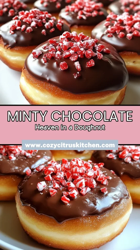 Indulge in these delicious peppermint chocolate doughnuts, the perfect holiday doughnut recipe for a festive treat! This baked doughnut recipe is easy to follow and results in delightful chocolate peppermint treats topped with melted chocolate and crushed peppermint candies. Perfect for sharing or savoring yourself. Try this easy doughnut idea and bring holiday cheer to your table. Save this recipe today! #PeppermintChocolateDoughnuts #HolidayBaking #BakedDonuts #ChocolateTreats