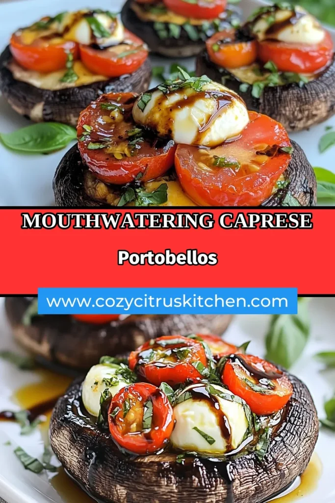 Savor the deliciousness of these Caprese stuffed mushrooms with our easy Portobello mushroom recipe. Perfect as a baked Portobello cap appetizer, these mozzarella stuffed mushrooms are filled with cherry tomatoes and fresh basil, creating a delightful bite. Quick to prepare, they make the ideal easy Caprese appetizer for any gathering. Try this tasty dish today! #CapreseStuffedMushrooms #PortobelloMushroomRecipe #EasyAppetizer #MozzarellaStuffedMushrooms