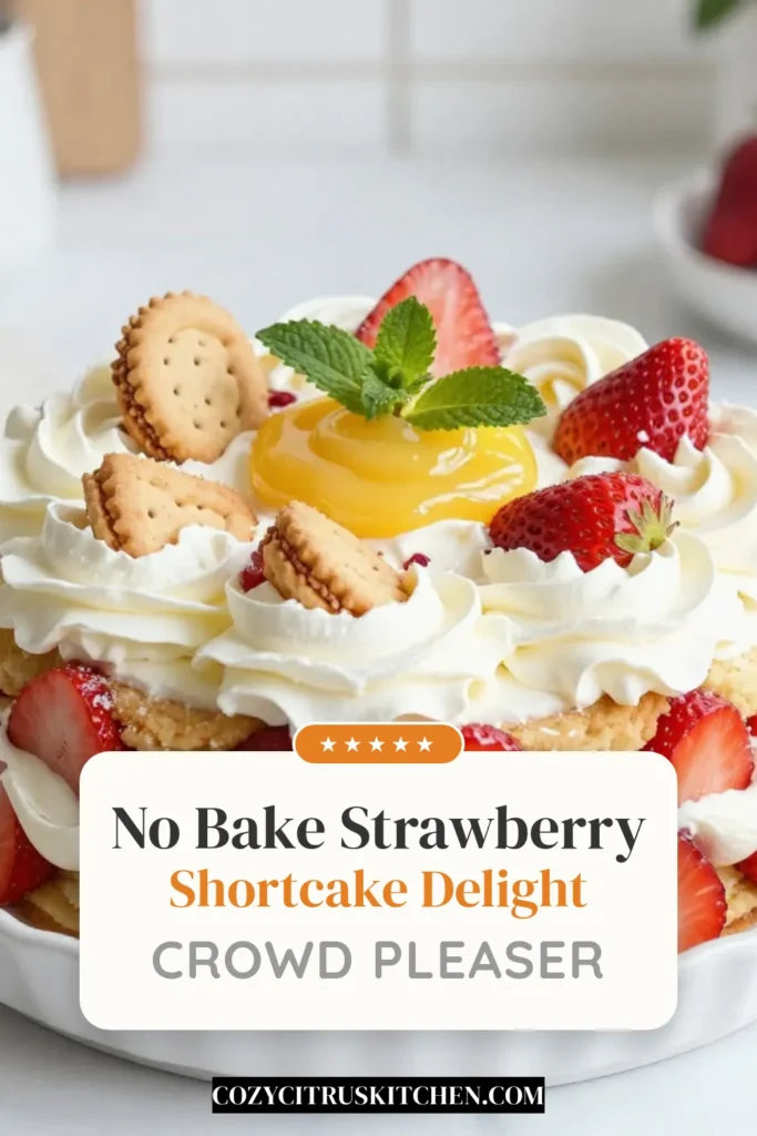 Delight in this refreshing Strawberry Shortcake Icebox Cake, the perfect no-bake strawberry cake recipe for your summer gatherings! This easy strawberry dessert combines layers of whipped cream, fresh strawberries, and soft shortcake cookies for a delightful treat. Ideal for hot days, it's packed with flavor and effortless to make. Try this whipped cream icebox cake today and impress your guests! Save this recipe for your summer dessert ideas! #StrawberryShortcake #EasyDessert #SummerEats #NoBakeRecipe