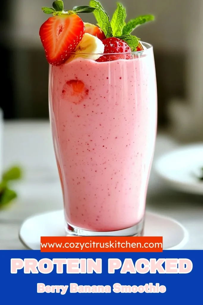 Revitalize your mornings with this delicious berry banana smoothie! Packed with healthy smoothie ingredients, this protein smoothie recipe combines fresh strawberries, a ripe banana, and vegan protein for a nutritious boost. Optional spinach enhances this spinach smoothie recipe without compromising flavor. Ready in just 5 minutes, it's perfect for a quick meal. Try this refreshing vegan protein smoothie and start blending today! #ProteinSmoothie #HealthyRecipes #VeganSmoothie #BerryBananaSmoothie