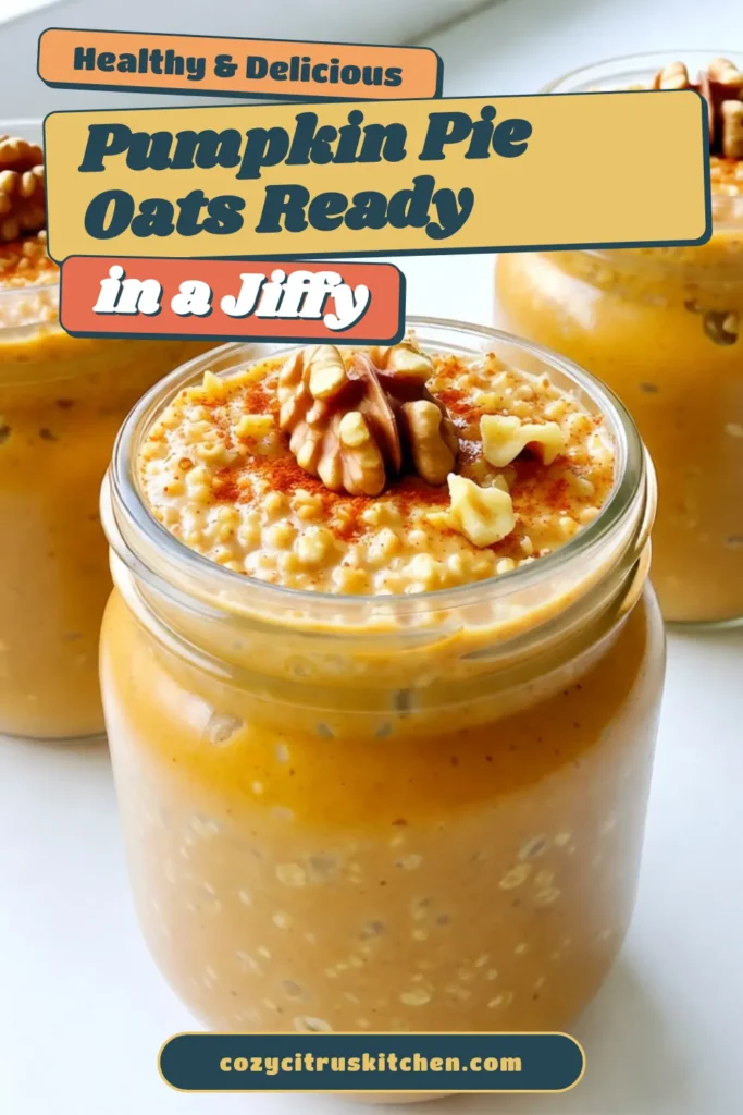 Start your fall mornings right with these delightful Pumpkin Pie Overnight Oats! This healthy pumpkin oatmeal recipe combines rolled oats, almond milk, and pumpkin puree for a creamy, nutritious breakfast. Easy to prepare, these overnight oats with pumpkin puree are perfect for busy days. Enjoy a cozy, fall-inspired overnight oats recipe that’s ready to grab and go. Try it today and savor the flavors of autumn! #PumpkinOats #HealthyBreakfast #FallRecipes #OvernightOats