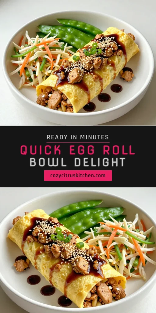 Discover a delicious and healthy twist with this easy egg roll in a bowl recipe! Perfect for busy weeknights, this quick dinner features ground chicken, fresh veggies, and Asian flavors that everyone will love. Enjoy gluten-free egg roll bowls made in just 20 minutes, combining healthy Asian fusion meals that are both satisfying and nutritious. Try this meal today and save it for your family dinners! #EggRollInABowl #GroundChickenRecipes #HealthyMeals #QuickDinnerIdeas