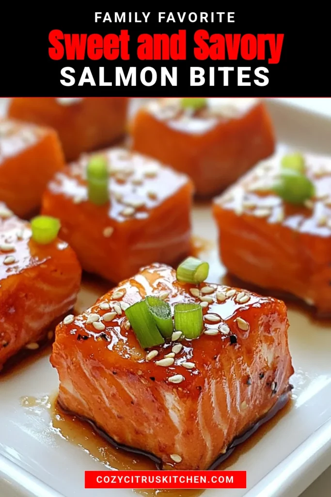 Discover the perfect Maple Glazed Salmon Recipe with these delicious easy salmon bites! Made with fresh salmon and a scrumptious marinade of maple syrup, soy sauce, and spices, this baked salmon with maple syrup is a standout among healthy salmon appetizers. Impress your guests with these Asian-style salmon bites that are quick to make and bursting with flavor. Save this recipe for a delightful treat tonight! #MapleGlazedSalmon #SalmonBites #HealthyAppetizers #EasyRecipes