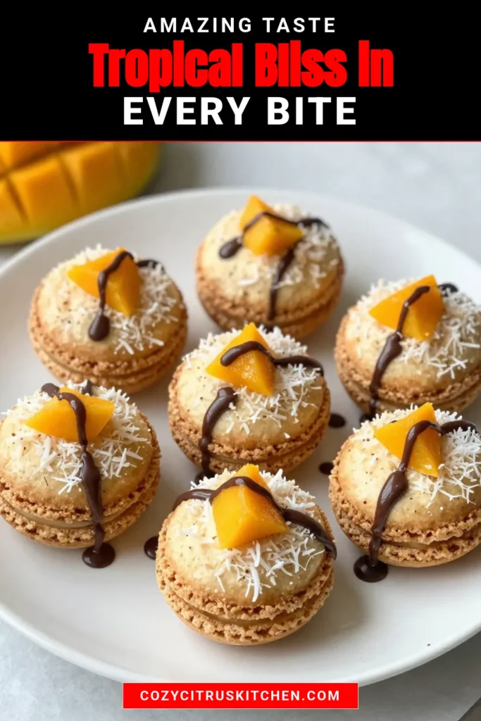 Indulge in the delightful flavors of Tropical Coconut Macaroons! This sweetened coconut recipe features a chewy texture with the added sweetness of dried mango, making it an irresistible Hawaiian dessert recipe. Drizzle them with chocolate for a decadent touch! Perfect for any occasion, these Dried Mango Macaroons are sure to be a hit. Try this simple recipe today and savor every bite! Save for later! #TropicalCoconutMacaroons #HawaiianDessertRecipe #ChocolateDrizzledMacaroons #SweetenedCoconutRecipe
