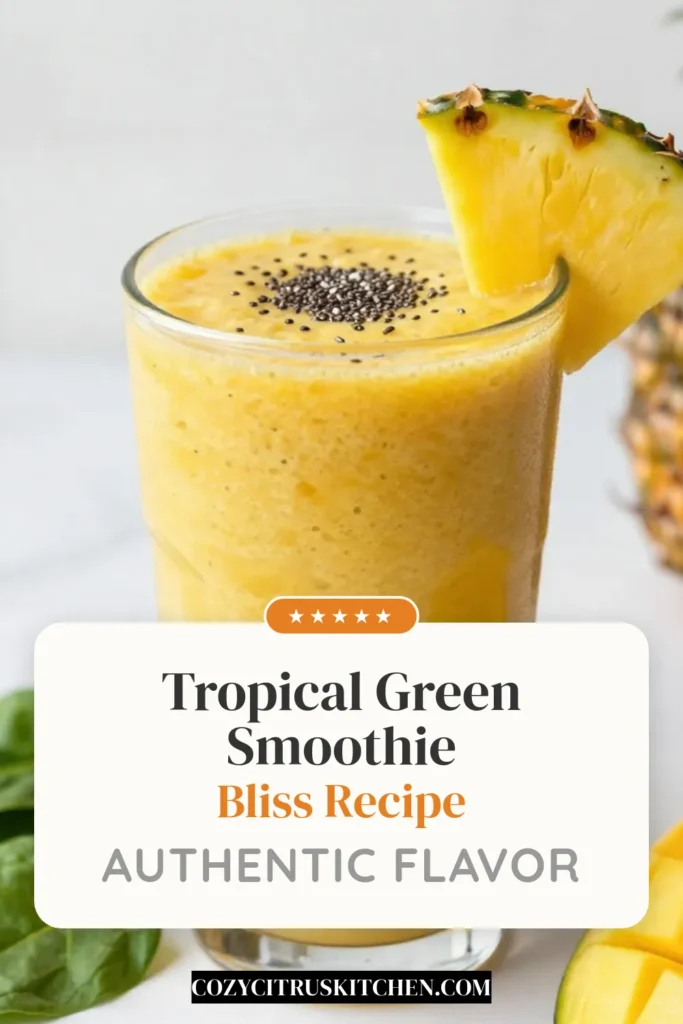 Indulge in a delicious tropical green smoothie with this Mango Pineapple Smoothie recipe! Packed with fresh mango, pineapple, and spinach, this healthy smoothie recipe is not only refreshing but also nourishing. Enjoy the light taste of coconut water as you blend it all into a creamy delight. Perfect for breakfast or a snack, this coconut water smoothie will elevate your day. Try it now and don’t forget to save for later! #HealthySmoothie #GreenSmoothie #MangoPineapple #TropicalSmoothie