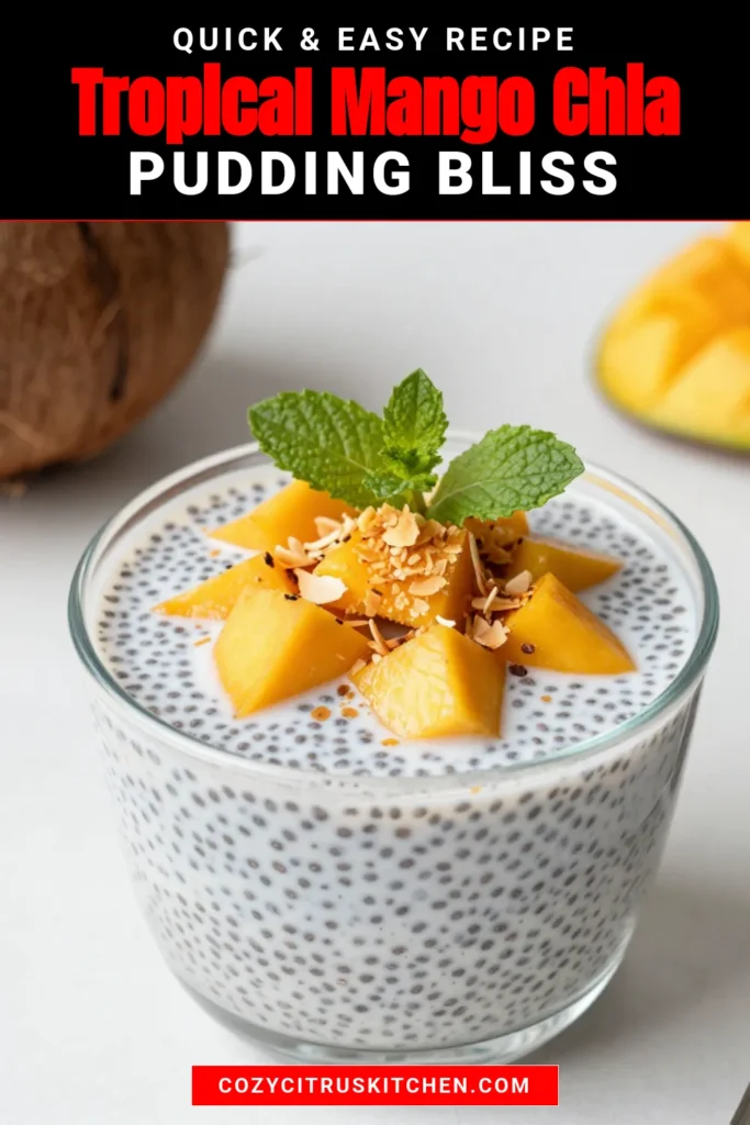 Dive into this refreshing Tropical Coconut Mango Chia Pudding, perfect for summer! This healthy chia seed recipe combines creamy coconut milk and sweet mango for a delightful vegan coconut pudding. It's a fantastic tropical chia pudding that makes a light dessert or a delicious summer breakfast idea. Try this easy recipe for a nutritious treat that’s sure to impress. Save and share for your next tropical craving! #ChiaPudding #VeganDessert #HealthyRecipes #SummerBreakfast