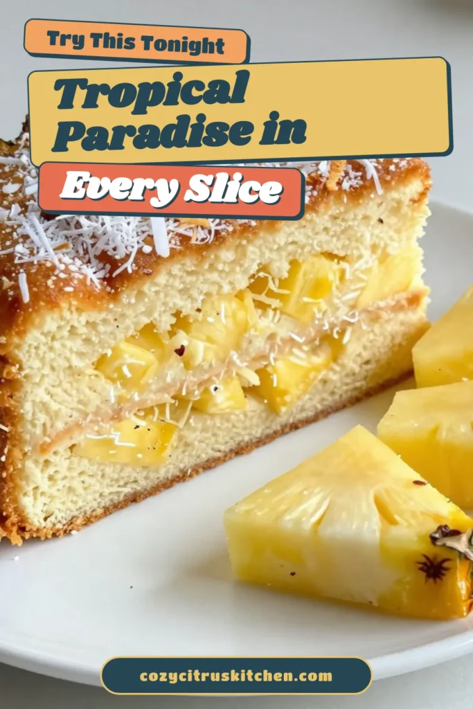 Indulge in a delicious Tropical Pineapple Coconut Cake with this easy coconut cake recipe! Perfect for any occasion, this cake combines the flavors of crushed pineapple and shredded coconut for a mouthwatering treat. Learn how to make pineapple coconut cake effortlessly and impress your guests with this tropical cake recipe. Don't forget to save this cake recipe for a sunny day! #TropicalCake #PineappleCoconut #CoconutCake #EasyBaking