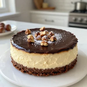 - 1 &frac12; cups chocolate cookie crumbs - &frac12; cup unsalted butter, melted - 2 cups cream cheese, softened - 1 cup granulated sugar - &frac12; cup hazelnut spread (like Nutella) - 3 large eggs - 1 teaspoon vanilla extract - &frac14; cup heavy cream - 1 cup chopped hazelnuts, toasted - &frac14; cup cocoa powder - 2 tablespoons powdered sugar (for dusting) - Quality of hazelnut spread: Use a good hazelnut spread for the best taste. I recommend Nutella, but there are many brands. Check the ingredients for real hazelnuts and minimal additives. - Choosing the best chocolate cookies: Look for cookies with a rich chocolate flavor. Brands like Oreos or any chocolate wafer cookies work well. They add great taste to the crust. - Cream cheese consistency: Make sure your cream cheese is softened. This helps it mix smoothly. If it's too cold, it will clump. Leave it out for about an hour before using. {{ingredient_image_1}} - Preheat your oven to 350&deg;F (175&deg;C). - In a mixing bowl, combine 1 &frac12; cups of chocolate cookie crumbs with &frac12; cup of melted unsalted butter. - Mix well until the crumbs are fully coated. - Press this mixture firmly into the bottom of a 9-inch springform pan. - Bake for 10 minutes. Let it cool completely. - In a large bowl, beat 2 cups of softened cream cheese with a mixer until smooth. - Gradually add 1 cup of granulated sugar. Keep beating until fluffy and well combined. - Mix in &frac12; cup of hazelnut spread and &frac14; cup of cocoa powder. - Add 1 teaspoon of vanilla extract and blend until smooth. - Now, add 3 large eggs one at a time. Beat well after each egg. - Pour in &frac14; cup of heavy cream and mix until fully blended. - Gently fold in 1 cup of chopped toasted hazelnuts. - Pour this filling over your cooled crust and smooth the top with a spatula. - Bake for about 45-50 minutes, until the edges set, and the center slightly jiggles. This step-by-step process ensures your chocolate hazelnut cheesecake turns out rich and creamy! To avoid cracks in your cheesecake, follow these tips: - Make sure your cream cheese is at room temperature. - Beat the cream cheese slowly to avoid too much air. - Bake at a lower temperature and avoid opening the oven door. For even cooking, use these baking tips: - Place a pan of water on the lower rack. - Bake the cheesecake in a water bath for extra moisture. - Turn off the oven and leave the cheesecake inside for an hour to cool slowly. When it's time to serve, consider these presentation ideas: - Dust the cheesecake with powdered sugar for a clean look. - Top with extra chopped hazelnuts for added texture. - Use a chocolate drizzle for a show-stopping finish. The best accompaniments include: - Fresh berries for a burst of flavor. - Whipped cream for a light touch. - A scoop of vanilla ice cream to balance the richness. For mixing, I recommend: - A hand mixer or a stand mixer for smooth results. - A rubber spatula to scrape down the sides of the bowl. When using a springform pan, keep these tips in mind: - Grease the bottom and sides to prevent sticking. - Line the bottom with parchment paper for easy removal. - Wrap the bottom with foil to avoid water seeping in during baking. Pro Tips Use Room Temperature Ingredients: Allow your cream cheese and eggs to come to room temperature before mixing. This helps create a smoother batter and prevents lumps in your cheesecake. Don&rsquo;t Overmix: Once you add the eggs to the batter, mix just until incorporated. Overmixing can incorporate too much air, leading to cracks in your cheesecake. Water Bath for Creaminess: For an ultra-creamy cheesecake, consider baking in a water bath. Wrap the springform pan in foil and place it in a larger pan filled with hot water while baking. Chill Overnight: For the best texture and flavor, let your cheesecake chill in the refrigerator overnight. This allows the flavors to meld and the cheesecake to firm up perfectly. {{image_2}} You can mix things up with flavor swaps. Instead of hazelnut spread, try almond or peanut butter. Both give a unique taste to your cheesecake. You can also switch the chocolate type. Use dark chocolate for a richer flavor or white chocolate for a sweeter twist. Each choice creates a new dessert experience. If you want a different crust, graham crackers or Oreos work well. Just crush them and mix with melted butter. You can also make it gluten-free. Use gluten-free cookies or almond flour to create a tasty base. This way, everyone can enjoy a slice of your cheesecake. For those who need dietary changes, there are easy swaps. Use dairy-free cream cheese and plant-based butter for a dairy-free version. You can also replace granulated sugar with coconut sugar or a sugar substitute. These options help make the cheesecake fit various diets without losing flavor. To keep your chocolate hazelnut cheesecake fresh, store it in the fridge. Place the cheesecake in an airtight container. If you do not have one, cover it tightly with plastic wrap. This keeps moisture in and odors out. You can also freeze the cheesecake for longer storage. Wrap individual slices in plastic wrap. Then, place them in a freezer-safe bag. This way, you can enjoy a slice whenever you crave it. How long does it last in the fridge? When stored correctly, the cheesecake can last about five to seven days in the fridge. Make sure to check it before serving. Signs of spoilage include an off smell or a change in texture. If the cheesecake feels sticky or slimy, it&rsquo;s best to toss it out. Always trust your senses! How to reheat without ruining texture? It&rsquo;s simple! To reheat, place a slice on a plate. Microwave it for about 10-15 seconds. This warms it up without making it soggy. If you prefer, you can let it sit at room temperature for about 30 minutes before serving. This helps regain its creamy texture. Enjoy your cheesecake the right way! Yes, you can make this cheesecake ahead of time. It tastes even better after chilling. Make it up to two days before serving. After baking, let it cool fully. Then, cover it with plastic wrap and refrigerate. This helps the flavors blend and enhances the taste. To slice cheesecake cleanly, use a sharp knife. Dip the knife in warm water, then dry it before cutting. This warms the blade and helps glide through the cake. Wipe the knife after each slice for neat edges. This method keeps the slices looking nice. You know the cheesecake is done when the edges are set, and the center jiggles slightly. It should not look wet or wobbly in the middle. When it cools, it will firm up. Crack the oven door to let it cool slowly, which helps prevent cracks. This blog post explored the key ingredients and steps to make a delicious cheesecake. You learned about required ingredients, helpful tips, and how to bake it perfectly. I shared ways to customize flavors and crusts to suit your taste. Remember to follow storage tips for freshness. With these guidelines, you can make a cheesecake that impresses everyone. Have fun baking and enjoy sharing your creation!