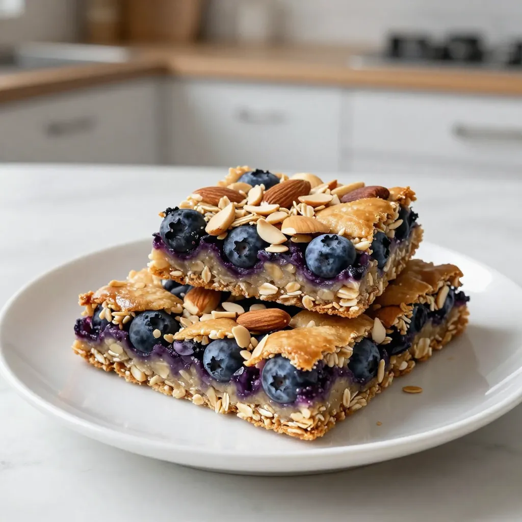 To make your blueberry almond oat bars, gather these simple ingredients: - 2 cups rolled oats - 1 cup almond flour - 1/2 cup honey or maple syrup - 1/2 cup almond butter - 1 cup fresh or frozen blueberries - 1/4 teaspoon salt - 1 teaspoon vanilla extract - 1/2 teaspoon cinnamon - 1/4 cup chopped almonds (optional, for topping) If you want to change the sweetener, try using agave syrup. It adds a nice flavor. You can also use coconut sugar for a bit of a caramel taste. Each option will change the flavor a little. Just make sure to keep the same amount. Looking to jazz up your bars? You can top them with: - Extra blueberries - Chopped nuts - A sprinkle of shredded coconut - A drizzle of melted dark chocolate These toppings add flavor and make your bars look pretty. Enjoy mixing and matching! {{ingredient_image_1}} First, preheat your oven to 350°F (175°C). This helps the bars bake evenly. Next, line an 8x8 inch baking dish with parchment paper. Leave some paper hanging over the sides. This makes it easy to lift the bars out later. In a large mixing bowl, add 2 cups of rolled oats, 1 cup of almond flour, 1/4 teaspoon of salt, and 1 teaspoon of cinnamon. Stir these dry ingredients together until mixed well. This step is key for even flavor throughout your bars. In a separate bowl, mix together 1/2 cup of almond butter, 1/2 cup of honey or maple syrup, and 1 teaspoon of vanilla extract. Use a spoon to combine until smooth. This mixture adds sweetness and a creamy texture to your bars. Pour the wet mixture into the dry ingredients. Stir until everything is well combined. Gently fold in 1 cup of blueberries, being careful not to smash them. Transfer this mix into your prepared baking dish. Press it down firmly to create an even layer. If you want, sprinkle 1/4 cup of chopped almonds on top for extra crunch. Bake for 25-30 minutes. Look for golden edges and a set center. Once baked, let the bars cool completely in the pan. Use the parchment to lift them out and slice into squares or rectangles. To get the best texture, use rolled oats. They give a chewy bite. Almond flour adds softness and flavor. Make sure to press the mixture firmly into the pan. This step helps the bars hold together when baked. If you want a crunch, sprinkle chopped almonds on top. They add great texture and taste. When you mix in the blueberries, do it gently. This keeps the fruit whole. If they break, the bars will turn purple and mushy. Fresh blueberries work best, but you can use frozen ones too. Just be careful not to stir too hard. For even baking, preheat your oven. This step is key for perfect bars. Line your baking dish with parchment paper. This makes it easy to lift the bars out after baking. Bake until the edges are golden brown. This usually takes about 25-30 minutes. After baking, let the bars cool completely in the pan. This helps them set better. Pro Tips Use Fresh Ingredients: Whenever possible, opt for fresh blueberries to enhance the flavor and texture of your bars. Press Firmly: Make sure to press the mixture down firmly in the baking dish to help the bars hold their shape after baking. Customize Your Sweetener: Feel free to adjust the sweetness by using more or less honey or maple syrup, depending on your taste preference. Storage Tips: For longer shelf life, store the bars in an airtight container in the freezer; they can last for up to three months! {{image_2}} You can switch up the blueberries with other fruits. Raspberries, strawberries, or bananas work great. Each fruit adds its own flavor and sweetness. For a tropical twist, try diced mango. Make sure to adjust sweetness based on the fruit you choose. Feel free to change nuts or seeds in this recipe. Instead of almonds, use walnuts or pecans. You can also add seeds like pumpkin or sunflower for extra crunch. This makes your snack even more nutritious and fun. If you need gluten-free bars, use certified gluten-free rolled oats. Almond flour is already gluten-free, so you’re set there. Just check all your ingredients to ensure they meet gluten-free standards. You can enjoy these tasty bars without worry! I like to keep my Blueberry Almond Oat Bars fresh in the fridge. Store them in an airtight container. This way, they stay moist and tasty. They can last up to a week when stored properly. If you have extra bars, freezing is a great option. To freeze, first let the bars cool completely. Cut them into squares or rectangles. Wrap each piece in plastic wrap or foil. Then, place them in a freezer-safe bag or container. They can last for up to three months in the freezer. When you're ready to enjoy one, simply thaw it overnight in the fridge. Reheating is simple! You can microwave a bar for about 15-20 seconds. This warms it up nicely without drying it out. If you prefer, you can also heat it in the oven. Just place it on a baking sheet and warm it at 350°F (175°C) for about 5-10 minutes. Enjoying a warm bar brings out the flavors even more! Yes, you can use quick oats, but the bars may turn out softer. Quick oats absorb liquid faster. This change may alter the texture a bit. Rolled oats give a chewier bite and hold their shape better. These bars last up to one week in the fridge. Store them in an airtight container. If you want them to last longer, freeze them. They can stay fresh for up to three months in the freezer. Yes, you can easily make these bars vegan. Replace honey with maple syrup. Use almond butter that contains no added ingredients. This swap keeps the bars both tasty and suitable for a vegan diet. These bars are packed with fiber and nutrients. Oats provide whole grains, which support digestion. Almond flour adds healthy fats and protein. Blueberries offer antioxidants and vitamins. This snack is not just tasty; it’s also healthy! To sum up, we explored the ingredients needed to make delicious bars, including sweeteners and toppings. I shared step-by-step instructions for baking and provided tips to perfect the texture and avoid common issues. Variations offer options for different fruits and diets, while storage tips ensure your bars stay fresh. Remember, you can adapt this recipe to fit your taste and needs. Enjoy your baking journey!