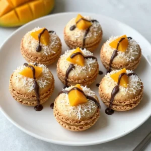 - 2 &frac12; cups shredded sweetened coconut - 1 cup sweetened condensed milk - 1 teaspoon vanilla extract - &frac12; teaspoon almond extract - &frac14; teaspoon salt - &frac12; cup diced dried mango (or pineapple) - 3 tablespoons all-purpose flour - Optional: &frac12; cup dark chocolate chips for drizzling Coconut is the star here. I use shredded sweetened coconut for the best flavor. Sweetened condensed milk adds a rich, creamy touch. The vanilla and almond extracts give a nice boost to the taste. Salt balances the sweetness perfectly. Dried mango or pineapple adds a tropical twist. Flour helps bind the mix together, making it easier to shape. If you want a twist, you can swap the dried fruit. Use dried papaya or even toasted nuts. For a dairy-free option, try coconut cream instead of sweetened condensed milk. If you don&rsquo;t have almond extract, leave it out or use more vanilla. You can also skip the chocolate drizzle if you prefer. {{ingredient_image_1}} First, you need to gather your ingredients. You will need: - 2 &frac12; cups shredded sweetened coconut - 1 cup sweetened condensed milk - 1 teaspoon vanilla extract - &frac12; teaspoon almond extract - &frac14; teaspoon salt - &frac12; cup diced dried mango (or pineapple) - 3 tablespoons all-purpose flour - Optional: &frac12; cup dark chocolate chips for drizzling Next, preheat your oven to 325&deg;F (160&deg;C). While it heats, line a baking sheet with parchment paper. This makes cleaning easy. In a large bowl, mix the shredded coconut, sweetened condensed milk, vanilla extract, almond extract, and salt. Stir until everything blends well. Now, add the diced dried mango or pineapple and flour. Mix gently until all the ingredients come together. Using a cookie scoop or your hands, shape small mounds of the mixture. Place them on the prepared baking sheet, leaving about 1 inch between each mound. This space helps them bake evenly. Bake in your preheated oven for about 20-25 minutes. Watch for the edges to turn golden and the tops to brown lightly. Once done, take the baking sheet out of the oven. Let the macaroons cool for about 10 minutes. This cooling time helps them firm up. After, transfer them to a wire rack to cool completely. If you want to add chocolate, melt the dark chocolate chips. You can use a microwave or a double boiler. After the macaroons are cool, drizzle the melted chocolate over them. This adds a sweet touch that pairs well with the coconut. To get that perfect macaroon texture, use fresh shredded coconut. It helps to create a chewy bite. Mix the coconut with sweetened condensed milk well. This mix binds the coconut and gives it a creamy feel. If you want a crunch, add a touch more flour. This makes the macaroons firm yet soft inside. Bake until the edges turn golden brown. This gives a nice crisp outer layer. Store your macaroons in an airtight container. This keeps them fresh for up to a week. If you want to keep them longer, freeze them. Place them in a freezer-safe bag or container. When you want to enjoy them, just thaw in the fridge. They will taste just as good as fresh! Serve your macaroons on a fun platter. Add small tropical leaves or colorful edible flowers for a nice touch. If you drizzled chocolate, let it harden before serving. This keeps the design clean and pretty. You can also pair them with fresh fruit or ice cream. This adds a fun twist to your treat! Pro Tips Choosing Coconut: Opt for unsweetened shredded coconut if you prefer a less sweet macaroon, balancing the sweetness from the condensed milk. Flavor Variations: Experiment with different dried fruits like papaya or banana for unique flavors that enhance the tropical theme. Chocolate Drizzle: For a smoother chocolate drizzle, add a teaspoon of coconut oil to the melted dark chocolate. Storage Tips: Store the macaroons in an airtight container at room temperature for up to a week for optimal freshness. {{image_2}} You can switch up the fruits in tropical coconut macaroons. I often use dried mango for a sweet punch. Dried pineapple also works well, adding a nice tartness. You can even mix both for extra flavor! Other fun options include dried papaya or banana chips. Just make sure the pieces are small. This keeps the texture balanced and tasty. A chocolate drizzle can take your macaroons to a new level. I love using dark chocolate for its rich taste. You can also try milk chocolate if you prefer sweeter treats. For a fun twist, use white chocolate and add some toasted coconut on top. Melt the chocolate gently in the microwave or a double boiler. Drizzle it over the cooled macaroons for a beautiful finish. These macaroons are already gluten-free if you use the right flour. Instead of all-purpose flour, try almond flour or coconut flour. Both add a nice flavor and keep the texture smooth. Just remember to adjust the amount. Start with less, then add more until the mix holds together. This way, everyone can enjoy these delightful treats! You will know the macaroons are done when the edges turn golden brown. The tops should look lightly browned too. Keep an eye on them during the last few minutes. Ovens can vary, so check them around 20 minutes. If they look perfect, take them out! Yes, you can use unsweetened coconut. However, the macaroons will be less sweet. If you choose unsweetened coconut, add a bit more sweetened condensed milk. This will help balance the flavors. Adjusting the sweetness is key for a tasty treat. Store leftover macaroons in an airtight container. You can keep them at room temperature for up to four days. If you want them to last longer, place them in the fridge. Just remember to let them come to room temperature before serving again. The flavor of tropical coconut macaroons brings a taste of paradise. You get a sweet burst from the coconut and a chewy texture. The sweetened condensed milk adds creaminess, while vanilla and almond extracts provide warmth. Diced dried mango or pineapple adds a fruity twist that brightens each bite. If you drizzle dark chocolate on top, it gives a rich contrast, making each macaroon more special. Macaroons have a long history, dating back to the 8th century. They likely began in Italy and later spread across Europe. Early versions used almond flour and sugar. They became popular in France and other regions. Over time, people added different flavors and ingredients. The tropical coconut macaroon is a modern twist, blending classic techniques with tropical flair. Tropical coconut macaroons stand out for their simple ingredients and easy steps. They are naturally gluten-free, making them a great treat for many diets. The combination of coconut and tropical fruit creates a fun flavor. Plus, they are quick to make, taking just 45 minutes from start to finish. The option to drizzle chocolate adds a gourmet touch, allowing you to impress your guests easily. This guide covers key points to make delightful tropical coconut macaroons. You learned about the ingredients, step-by-step instructions, and helpful tips for texture and storage. We explored tasty variations and answered your burning questions. Lastly, remember to experiment with flavors and fruits that excite you. Enjoy your baking and share your treats! Your tropical coconut macaroons are sure to impress everyone.
