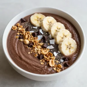 Here&rsquo;s what you need for a tasty Chocolate Peanut Butter Banana Smoothie Bowl: - 2 frozen ripe bananas - 1 cup almond milk or milk of choice - 2 tablespoons unsweetened cocoa powder - 2 tablespoons natural peanut butter - 1 tablespoon honey or maple syrup (optional) - 1/4 teaspoon vanilla extract - Optional toppings: sliced bananas, granola, chocolate chips, chia seeds, crushed nuts, coconut flakes These ingredients blend together to create a creamy and rich smoothie. The frozen bananas give it a thick texture. Almond milk makes it smooth and adds a gentle flavor. Cocoa powder adds the chocolate taste we all love. Natural peanut butter brings a nutty richness that pairs perfectly with the banana's sweetness. You can adjust the sweetness with honey or maple syrup if you like it sweeter. Toppings are fun and can add different textures. Sliced bananas give extra fruitiness. Granola adds a crunchy bite. Chocolate chips make it even more fun. Chia seeds and crushed nuts add a healthy twist, while coconut flakes bring a tropical feel. Feel free to mix and match your favorites! {{ingredient_image_1}} - Blend the ingredients together Start by placing the frozen bananas, almond milk, cocoa powder, peanut butter, honey or maple syrup, and vanilla extract into your blender. Make sure to add the ingredients in this order for the best blend. Blend on high speed until the mixture is smooth. You may need to stop and scrape down the sides to get all the ingredients mixed. - Achieving the right consistency After blending, check the texture. You want it thick and creamy but still spoonable. If it&rsquo;s too thick, add a splash more almond milk. Blend again until you get that perfect consistency. It should look rich and inviting. - Serving and topping the smoothie bowl Pour the blended smoothie into a bowl. This is where the fun begins! Start with sliced bananas on top. Then, sprinkle granola for crunch. Add chocolate chips for extra sweetness. Finish with chia seeds, crushed nuts, and coconut flakes for texture and flavor. Serve your bowl right away and dig in! To make your smoothie bowl creamy, start with frozen bananas. They add a thick texture. Blend on high speed for smoothness. If it&rsquo;s too thick, add more almond milk. Aim for a spoonable mix, not runny. Adjust the sweetness to your liking. Try adding honey or maple syrup. Taste as you go to find the right balance. Choosing the right milk is key. Almond milk works great, but feel free to use any milk you like. Oat milk or coconut milk can also add unique flavors. Arranging toppings makes your smoothie bowl look amazing. Start with sliced bananas in the center. Then, sprinkle granola around the edges. This gives it a nice contrast. Add chocolate chips for a sweet touch. Chia seeds can add a fun texture. Crushed nuts bring crunch, and coconut flakes add a tropical vibe. Use a variety of colors for visual appeal. A mix of brown from the cocoa and white from the coconut looks great. Garnish with a mint leaf for a fresh pop. Enjoy your tasty creation! Pro Tips Use Ripe Bananas: The riper the bananas, the sweeter and creamier your smoothie bowl will be. Look for bananas with brown spots for the best flavor. Adjust Consistency: If your smoothie is too thick, add an extra splash of almond milk to achieve your desired consistency. It should be thick but still spoonable. Experiment with Toppings: Feel free to mix and match toppings based on your preferences. Fresh fruits, nuts, and seeds can enhance flavor and nutrition. Chill Your Bowl: For an extra refreshing experience, chill your bowl in the freezer for a few minutes before serving. This keeps your smoothie bowl cold longer. {{image_2}} You can switch up the nut butter in this recipe. Almond butter or cashew butter work well. Each nut butter adds a unique taste. You can even try sunflower seed butter for a nut-free option. When it comes to milk, you have choices. Almond milk is great, but oat milk or soy milk works too. If you want creaminess, try whole milk. Each milk alters the flavor slightly, so pick what you like best. For an extra health boost, consider adding spinach. It blends well and adds nutrients without changing the taste. Protein powder is another option. It makes your smoothie bowl more filling and gives you energy. Toppings can change with the seasons too. In spring, use fresh strawberries or blueberries. Summer calls for peaches and cherries. Fall is perfect for apples and pumpkin seeds. Winter? Try pomegranate seeds or citrus fruits. You can also add nut mixes for crunch. Choose a mix of almonds, walnuts, and pecans. Granola adds a nice texture. Look for granola that has little added sugar. This way, you keep the flavors balanced and healthy. To store leftover smoothie mixture, pour it into a jar. Seal it tight and place it in your fridge. Use it within 24 hours for the best taste. If you want to keep it longer, freeze it. Pour the smoothie into an ice cube tray. This way, you can use small portions later. Just pop out a few cubes when you want a quick snack. For bananas, if you have ripe ones, slice and freeze them. Lay the slices flat on a baking sheet. Once frozen, transfer them to a bag. This keeps them fresh for smoothies later. You can use leftover smoothie bowl ingredients in many ways. Blend them into a quick shake. Add some ice for a refreshing drink. You can also mix the leftover smoothie with yogurt. This makes a tasty parfait. Another idea is to use the toppings in oatmeal. They add flavor and crunch. You can even sprinkle them on pancakes or waffles. Get creative and enjoy your leftovers! Can I make this smoothie bowl vegan? Yes, you can easily make this smoothie bowl vegan. Just use almond milk or any plant-based milk. Choose a vegan sweetener like maple syrup instead of honey. How can I make it more protein-packed? To add more protein, include a scoop of protein powder. You can also use Greek yogurt or extra peanut butter. These options boost the protein without changing the taste. Is it possible to use fresh bananas instead of frozen? Yes, you can use fresh bananas. However, the smoothie will be thinner and less creamy. If you like a thicker texture, freeze your bananas first. What are some suitable toppings for a chocolate peanut butter banana smoothie bowl? Great toppings include: - Sliced bananas - Granola - Chocolate chips - Chia seeds - Crushed nuts - Coconut flakes These toppings add flavor and texture. You can mix and match based on your preferences! This blog post covered how to make a delicious chocolate peanut butter banana smoothie bowl. We discussed the simple ingredients and steps needed for blending. You learned tips for achieving the right texture and creative ways to present your bowl. Variations offered new ideas for nut butters and toppings based on the season. Lastly, we highlighted how to store leftovers and repurpose ingredients. Now, you can enjoy this tasty treat any time!