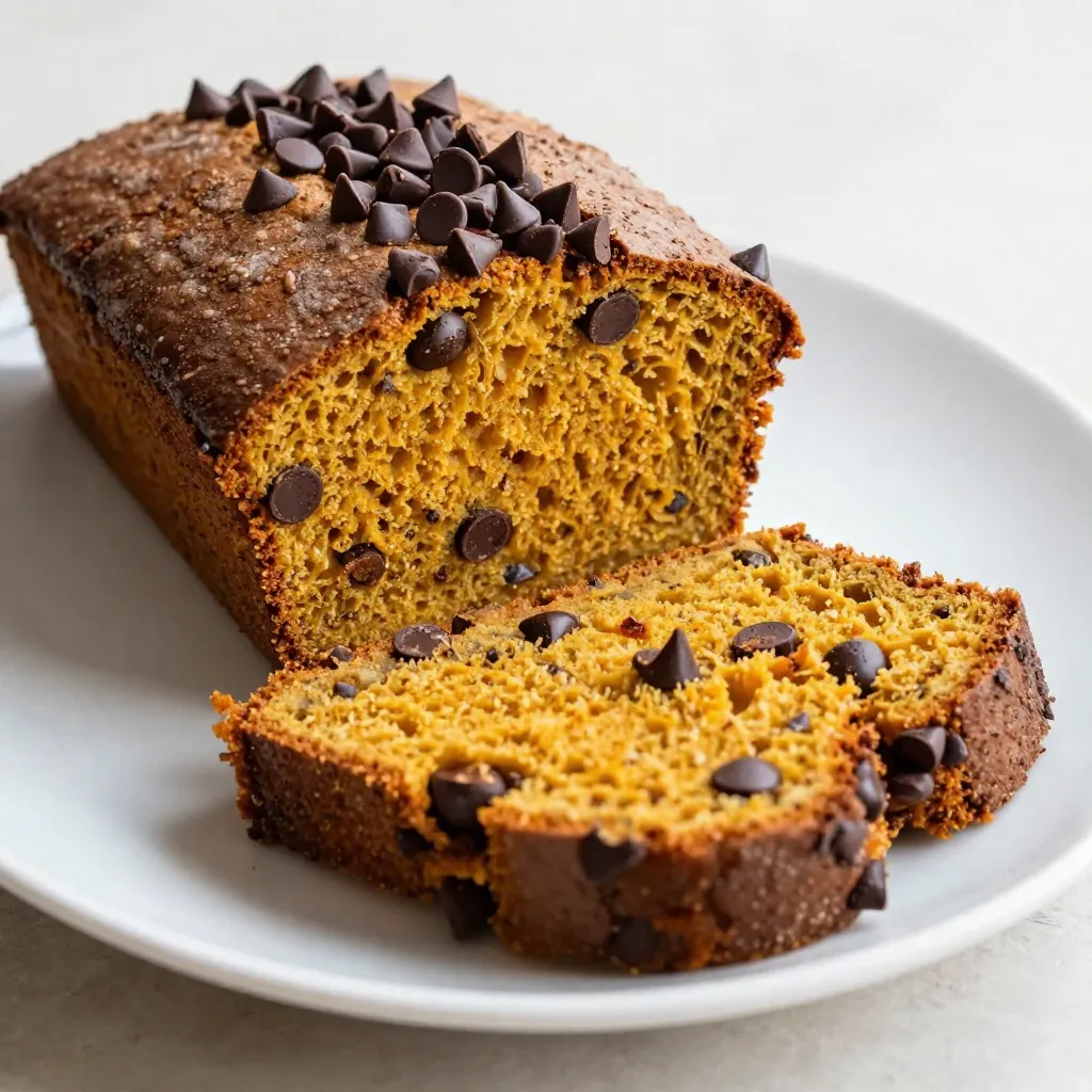 - 1 cup pumpkin puree - 1/2 cup vegetable oil - 1 cup brown sugar - 1/2 cup granulated sugar - 3 large eggs - 1 teaspoon vanilla extract - 1 1/2 cups all-purpose flour - 1 teaspoon baking soda - 1/2 teaspoon baking powder - 1 teaspoon ground cinnamon - 1/2 teaspoon ground nutmeg - 1/4 teaspoon ground ginger - 1/2 teaspoon salt - 1 cup semi-sweet chocolate chips - 1/2 cup chopped walnuts (optional) Gather these ingredients before you start. Using pumpkin puree gives your bread a sweet and moist flavor. The blend of sugars adds depth. The eggs help bind the mixture, while the oils keep it soft. The spices create that warm, fall taste. You can choose whether to add walnuts or not. They add crunch and flavor, but they are not a must. The semi-sweet chocolate chips are the star. They melt in the oven and create little pockets of joy. Make sure your ingredients are fresh. This ensures the best taste and texture. If you want to swap things out, feel free! You can use applesauce instead of oil, or try different nuts. Enjoy the process of making this delightful bread! {{ingredient_image_1}} Set your oven to 350°F (175°C). This step warms up your oven for baking. In a large bowl, combine 1 cup of pumpkin puree, 1/2 cup of vegetable oil, 1 cup of brown sugar, and 1/2 cup of granulated sugar. Mix these well until smooth. Then, add 3 large eggs, one at a time. Stir in 1 teaspoon of vanilla extract. In a separate bowl, sift together 1 1/2 cups of all-purpose flour, 1 teaspoon of baking soda, 1/2 teaspoon of baking powder, 1 teaspoon of ground cinnamon, 1/2 teaspoon of ground nutmeg, 1/4 teaspoon of ground ginger, and 1/2 teaspoon of salt. This helps to blend the dry ingredients evenly. Gradually add the dry mixture to your wet batter. Stir gently until just combined. Be careful not to overmix. Overmixing can make the bread tough. Now, fold in 1 cup of semi-sweet chocolate chips and 1/2 cup of chopped walnuts if you like. Make sure they are evenly distributed throughout the batter. Pour the batter into a greased 9x5 inch loaf pan. Smooth the top with a spatula. Bake in your preheated oven for 60 to 70 minutes. Check if it is done by inserting a toothpick in the center. It should come out clean, though a few chocolate smudges are fine. To make the best Pumpkin Chocolate Chip Bread, avoid overmixing the batter. When you add the dry ingredients, mix just until you see no flour. This keeps your bread light and fluffy. Overmixing can lead to a dense loaf. Remember, a few lumps are okay! Use the toothpick method to check if your bread is done. Insert a toothpick into the center of the loaf. If it comes out clean or with a few chocolate smudges, your bread is ready! If you see wet batter, bake for a few more minutes. This simple test helps ensure your bread is baked just right. You can adjust the spices to make this bread your own. If you like a spicy kick, add more cinnamon or nutmeg. Want something warm and cozy? A pinch of cloves or allspice can also work. Feel free to play with these spices to find the perfect balance for your taste! Pro Tips Use Fresh Pumpkin: If possible, use fresh pumpkin puree for a more vibrant flavor. Roast and puree your own pumpkin for the best results! Don't Overmix: When combining the dry and wet ingredients, mix just until incorporated to keep the bread tender and fluffy. Chocolate Chip Tips: For a more indulgent treat, use a mix of semi-sweet and dark chocolate chips. This adds depth to the flavor. Storage Secrets: Store leftover bread in an airtight container at room temperature for up to 3 days, or refrigerate for longer freshness. {{image_2}} If you want a nut-free bread, skip the walnuts. The bread will still taste great. Chocolate chips add sweetness and richness. You won’t miss the nuts at all. This option works well for kids or anyone with nut allergies. Just focus on the pumpkin and chocolate flavors. You can choose different types of chocolate chips. Dark chocolate chips give a rich taste. They balance well with pumpkin's sweetness. White chocolate chips add a creamy touch. They make the bread sweeter and lighter. Both options are delicious, so pick your favorite! Want to mix it up? Try adding dried cranberries or raisins. These fruits add a nice chew and tartness. They bring extra flavor to the bread. Just fold them in with the chocolate chips. This small change can make your bread even better. Store your pumpkin chocolate chip bread at room temperature. Wrap it in plastic wrap or place it in an airtight container. This keeps it fresh for up to three days. For best taste, enjoy it within this time. If you leave it uncovered, it may dry out. For long-term storage, freeze the bread. First, allow it to cool completely. Wrap it tightly in plastic wrap, then in aluminum foil. This prevents freezer burn. You can also slice it before freezing for easy serving later. It can last up to three months in the freezer. To enjoy leftovers, try these reheating methods. Use a toaster oven for a few minutes until warm. This keeps the crust nice and crisp. You can also microwave it for about 10-15 seconds for a soft texture. Serve warm with butter or a drizzle of maple syrup for extra flavor. Yes, you can use fresh pumpkin. To prepare, start by cutting a pumpkin in half. Scoop out the seeds and stringy bits. Roast the halves in the oven at 350°F until soft, about 45 minutes. Once cool, scoop the flesh into a bowl and mash it. Measure one cup for your recipe. Fresh pumpkin adds a nice, rich flavor to the bread. To check if your bread is done, insert a toothpick into the center. It should come out clean or with just a few chocolate smudges. If it has wet batter, bake it a little longer. The edges will also pull away from the pan slightly when it’s ready. The top should look golden brown. You can make this recipe vegan with a few swaps. Use flax eggs instead of regular eggs. Mix 1 tablespoon of ground flaxseed with 2.5 tablespoons of water for each egg. You can also replace the vegetable oil with applesauce or coconut oil. Lastly, ensure your chocolate chips are dairy-free. This bread is great on its own, but you can jazz it up. Serve warm slices with butter or cream cheese. You can drizzle maple syrup on top for extra sweetness. Pair it with coffee or tea for a cozy treat. For a fun twist, add a scoop of vanilla ice cream for dessert! This recipe shows how to make pumpkin chocolate chip bread from start to finish. You need simple ingredients like pumpkin puree, sugars, and spices. I shared tips for perfect texture and ways to customize this bread. Use variations like nuts or dried fruit to make it your own. Store it well to enjoy later. Baking is fun, and this bread will delight everyone. Try it out and share your thoughts!