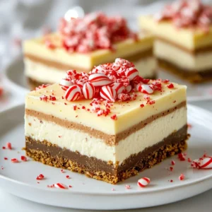 To make these delicious bars, gather these key ingredients: - 1 &frac12; cups graham cracker crumbs - &frac12; cup unsalted butter, melted - 2 tablespoons sugar - 16 oz cream cheese, softened - 1 cup granulated sugar - 1 teaspoon vanilla extract - 2 large eggs - &frac12; cup sour cream - &frac12; cup brewed coffee, cooled - 1 tablespoon cocoa powder - &frac12; teaspoon peppermint extract These ingredients create a rich, creamy filling with a sweet and minty flavor. The graham cracker crust adds a crunchy base that perfectly balances the smooth cheesecake. You can add some fun and festive touches with these garnishes: - Crushed peppermint candies - Drizzle of chocolate sauce These toppings not only make your bars look great but also add extra flavor and a holiday touch. The crushed candies give a nice crunch and a burst of peppermint. If you need to swap ingredients, here are some ideas: - Use coconut oil instead of butter for a dairy-free option. - Greek yogurt can replace sour cream for a tangy twist. - For a caffeine-free version, use decaf coffee. These substitutions help you customize the recipe while still keeping it tasty. Enjoy making this festive treat! {{ingredient_image_1}} Start by preheating your oven to 325&deg;F (165&deg;C). In a bowl, mix 1 &frac12; cups of graham cracker crumbs, &frac12; cup of melted unsalted butter, and 2 tablespoons of sugar. Stir well until it looks like wet sand. Press this mixture into the bottom of a greased 9x9 inch baking pan. Make sure it is even and compact. This step creates a solid base for your cheesecake bars. In a large mixing bowl, beat 16 oz of softened cream cheese until it is creamy and smooth. Gradually mix in 1 cup of granulated sugar until it is fully combined. Next, add 1 teaspoon of vanilla extract, &frac12; cup of sour cream, and &frac12; teaspoon of peppermint extract. Blend in 2 large eggs, one at a time. Mix until each egg is well incorporated before adding the next. Finally, pour in &frac12; cup of cooled brewed coffee and 1 tablespoon of cocoa powder. Mix until well combined but do not overmix. Pour the cheesecake filling over your cooled graham cracker crust, spreading it out evenly. Bake in the preheated oven for 40-45 minutes. The center should be set but still slightly jiggly. Once baked, take the cheesecake bars out and let them cool on a wire rack until they reach room temperature. After cooling, refrigerate for at least 4 hours, or overnight if you can wait. This step is key for the bars to set properly. When ready, cut them into bars and top with crushed peppermint candies for a festive touch. To get the best texture for your cheesecake bars, follow these tips: - Use softened cream cheese. Let it sit at room temp for 30 minutes. - Mix gently. Overmixing can add air and make your bars crack. - Bake until slightly jiggly. This means the center is set but still soft. - Cool slowly. After baking, let the bars cool at room temp first. Be aware of these common mistakes: - Skipping the cooling time. It&rsquo;s key for the bars to set up properly. - Not measuring ingredients correctly. Use a kitchen scale for best results. - Baking at too high a temperature. Stick to 325&deg;F (165&deg;C) for even cooking. - Using hot coffee. Always let it cool before mixing into the batter. For a festive touch, serve your bars like this: - Garnish with crushed peppermint candies. It adds a nice crunch and flavor. - Drizzle chocolate sauce on top. This creates a rich, elegant look. - Serve chilled. It makes the flavors pop and feels refreshing. - Pair with whipped cream. A dollop adds creaminess and balances the taste. Pro Tips Chill Your Ingredients: Make sure your cream cheese and sour cream are at room temperature before mixing. This helps to achieve a smoother filling without lumps. Use Quality Cocoa Powder: Opt for a high-quality cocoa powder for the best flavor. The richness of the cocoa will significantly enhance your cheesecake bars. Don't Overmix: When incorporating the coffee and cocoa, mix just until combined. Overmixing can lead to cracks in your cheesecake as it bakes. Rest Before Cutting: Allow the cheesecake to fully chill in the refrigerator, preferably overnight. This will make it easier to cut into clean, even bars. {{image_2}} You can change the flavor of your cheesecake bars in fun ways. Instead of peppermint, try using orange zest for a bright twist. You could also swap the cocoa powder for melted chocolate for a rich touch. For a festive vibe, use ginger or cinnamon for a holiday spice. Each variation brings its own magic! If you need a gluten-free option, use gluten-free graham crackers for the crust. Just crush them as you would regular ones. Ensure all your other ingredients, like the baking powder and chocolate, are gluten-free too. This way, everyone can enjoy these rich bars without worry. For a vegan version, replace the cream cheese with a plant-based alternative. Use silken tofu blended until smooth or a dairy-free cream cheese. Instead of eggs, you can use flaxseed meal mixed with water as a binder. This gives the bars the perfect texture while keeping them vegan-friendly. You won&rsquo;t miss the dairy! To keep your peppermint mocha cheesecake bars fresh, store them in the fridge. Place them in an airtight container. This helps keep the bars moist and flavorful. If you use a plate, cover it tightly with plastic wrap. Avoid letting them sit out at room temperature for long. This can cause them to lose their creamy texture and taste. These cheesecake bars can last up to five days in the fridge. After that, they may lose their flavor and texture. If you notice any changes in smell or look, it is best to toss them out. Always check for freshness before enjoying your treat! You can freeze these cheesecake bars if you want to save some for later. Cut them into individual bars before freezing. Wrap each bar tightly in plastic wrap, then place them in a freezer-safe bag. They can last for about three months in the freezer. To enjoy, just thaw them in the fridge overnight. Avoid refreezing them to keep the best taste and texture. Yes, you can! While I love the graham cracker crust, you can try other options. A chocolate cookie crust adds a rich flavor. You could also use an Oreo crust for a fun twist. Just follow the same steps for pressing the crust into the pan. Make sure it's even and firm. Check the center of the bars. They should be set but still have a slight jiggle. This means they will firm up as they cool. If the edges look firm and the middle jiggles a bit, they are ready. Don't overbake them, or they will crack. Absolutely! These cheesecake bars are great for making ahead. You can bake them one to two days before your event. Just let them cool and then chill them in the fridge. This helps the flavors blend nicely. When you're ready to serve, just cut them up and add the crushed peppermint on top. You've learned how to make delicious peppermint mocha cheesecake bars. We covered essential ingredients, step-by-step instructions, and helpful tips. We also discussed tasty variations and storage ideas. Follow these guides to ensure your bars turn out perfectly every time. Enjoy creating sweet treats that please every palate. With practice and patience, you'll master this dessert and impress your friends and family.